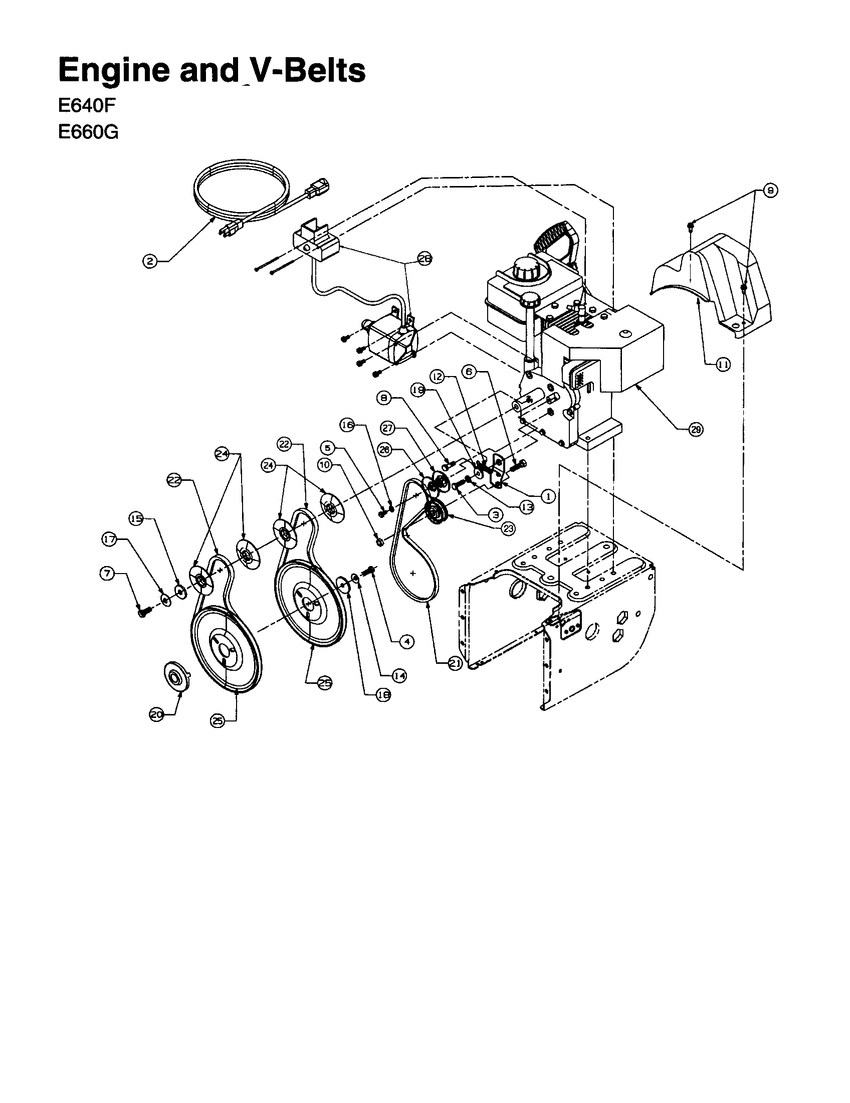 MTD 31AE600E020 engine and v-belts (e640f/e660g) diagram