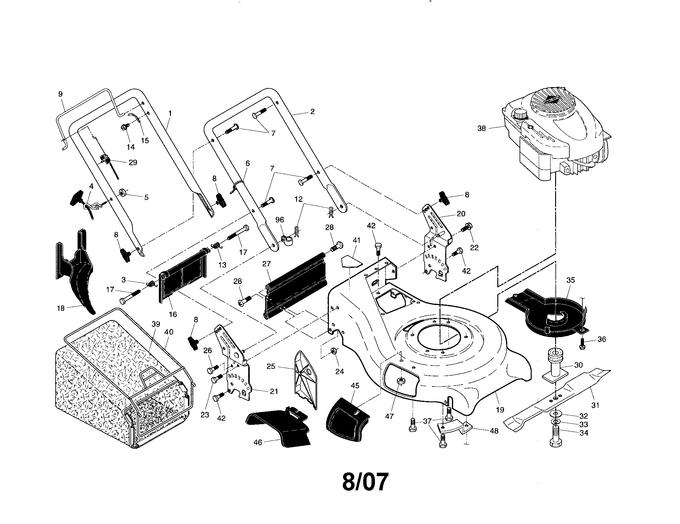 Craftsman 917370565 engine/housing/handle diagram