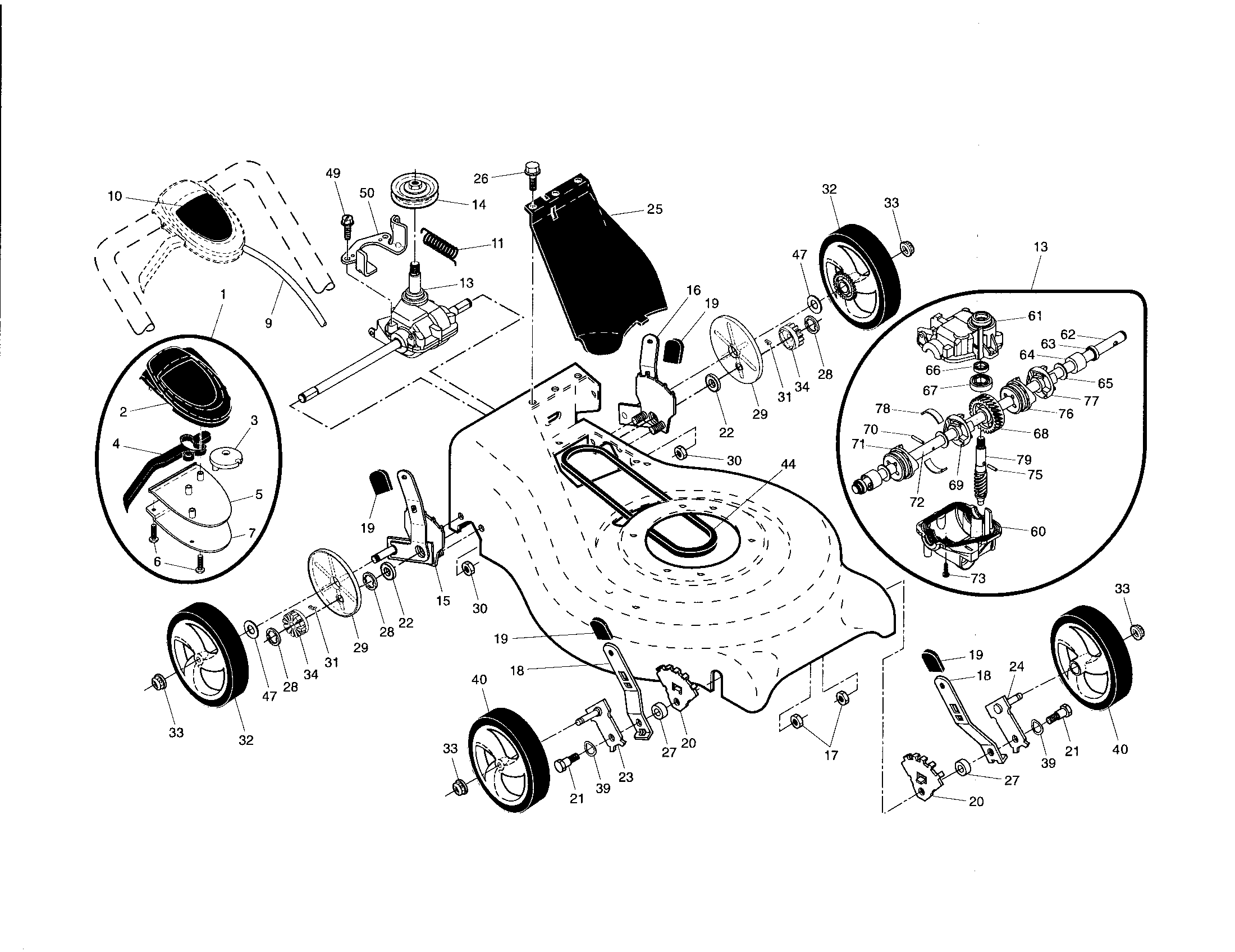 Craftsman 917370565 drive control/gear case/wheels diagram