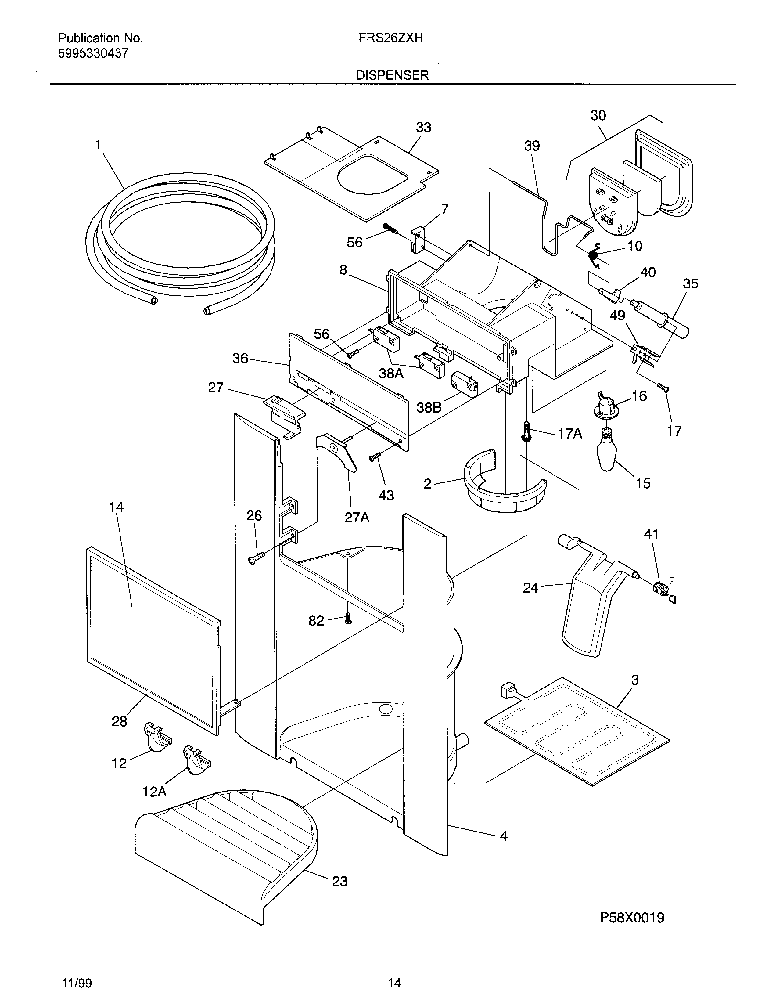 Frigidaire OEMF3-FRS26ZXHW1 ice dispenser diagram