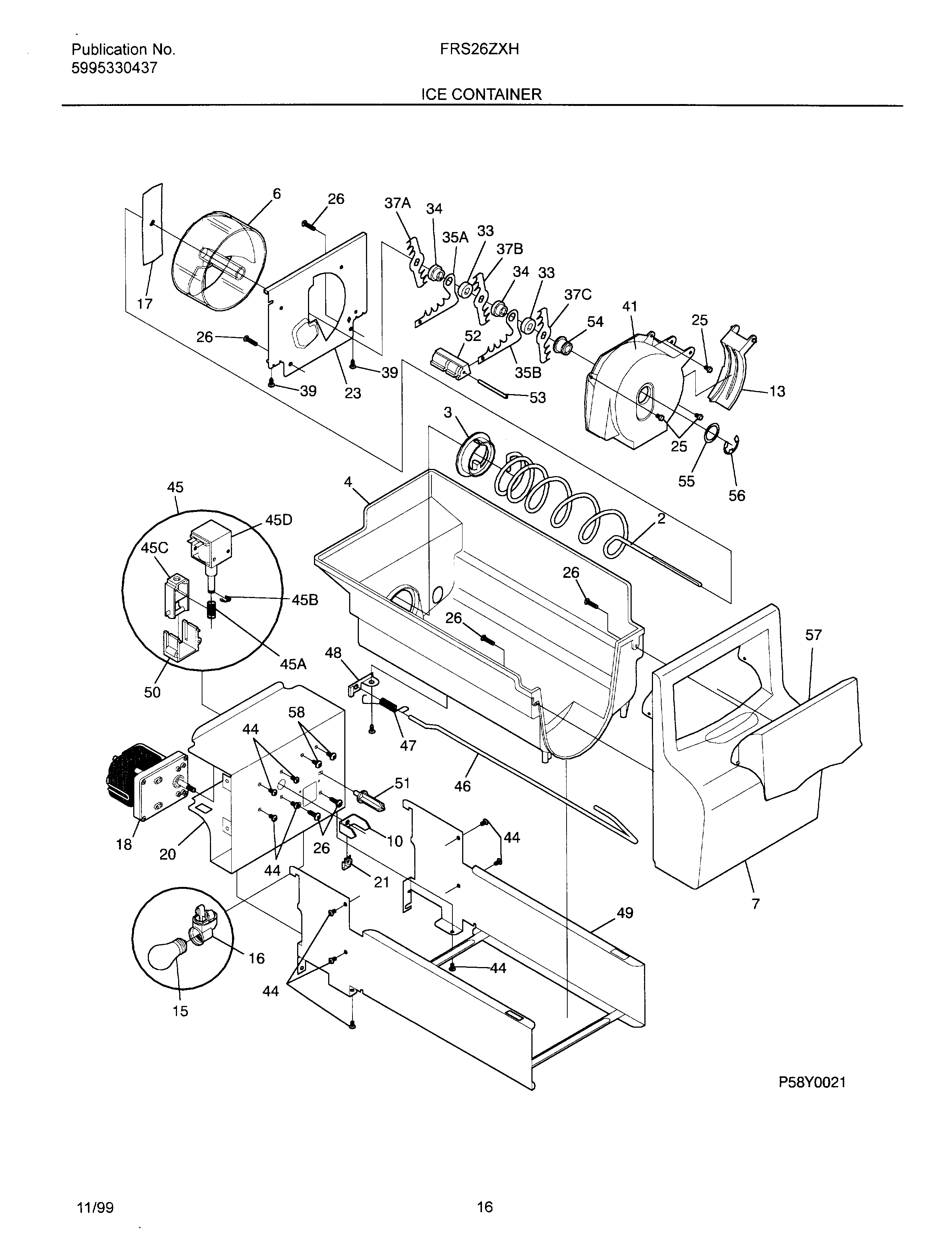 Frigidaire OEMF3-FRS26ZXHW1 ice container diagram