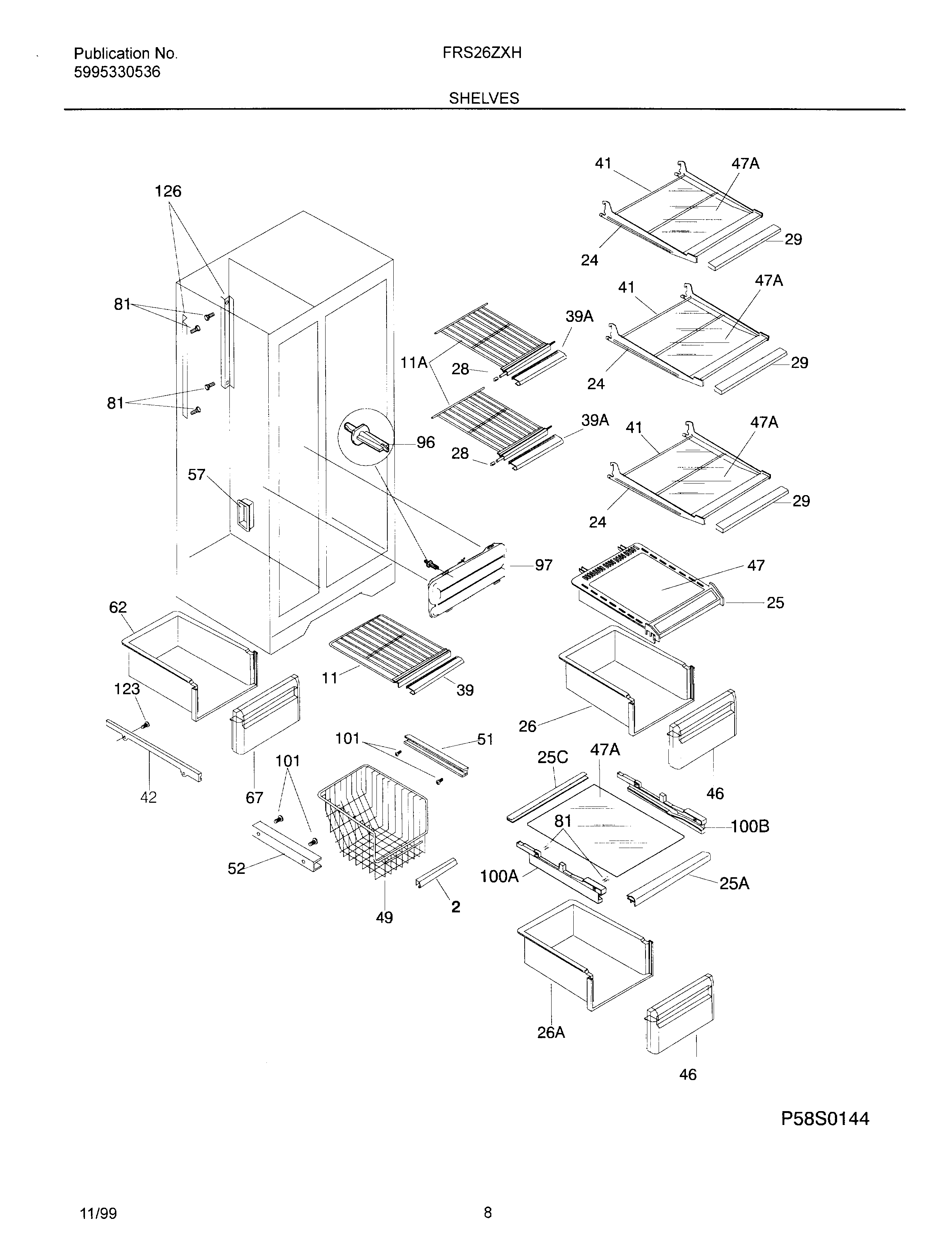 Frigidaire OEMF3-FRS26ZXHW2 shelves diagram