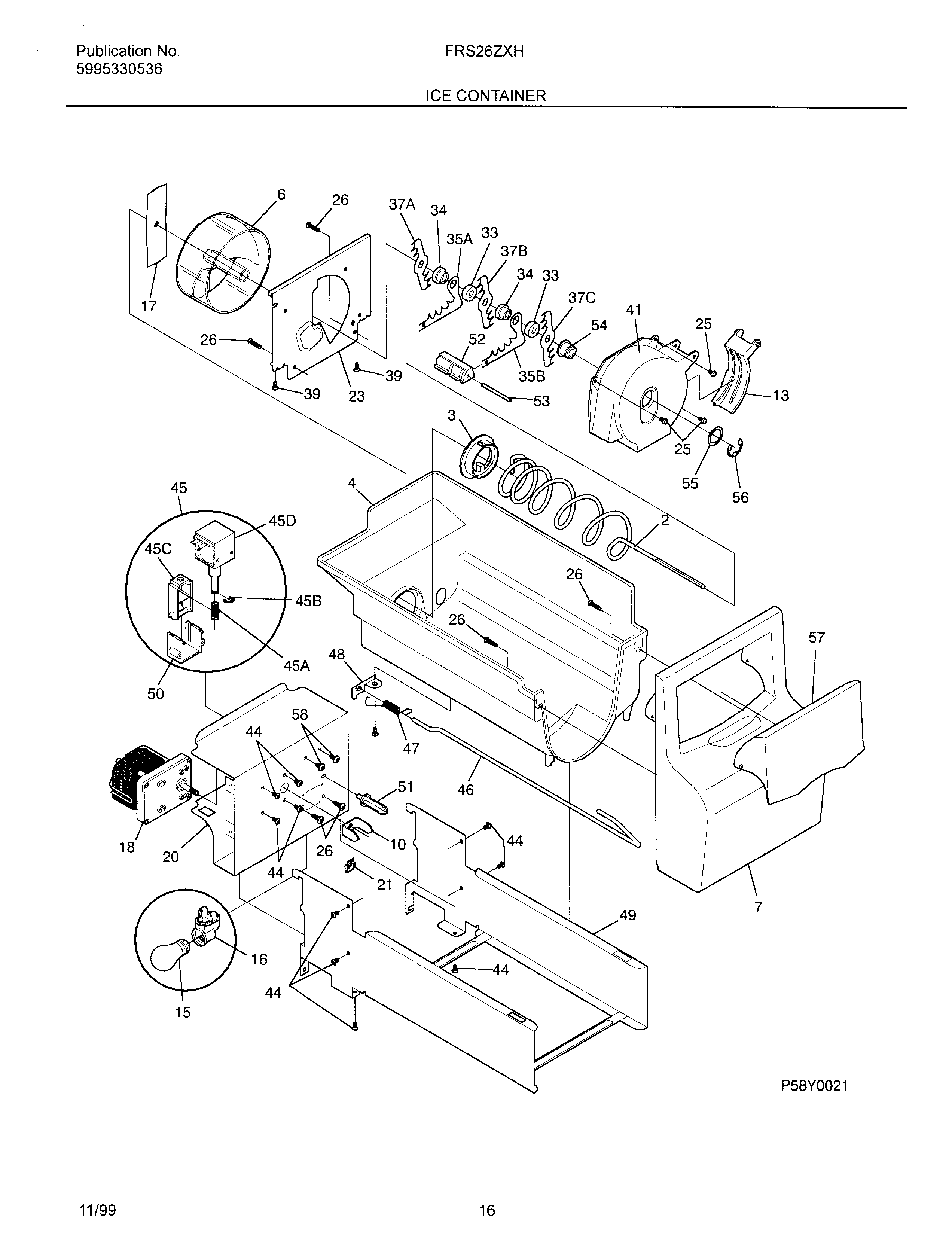 Frigidaire OEMF3-FRS26ZXHW2 ice container diagram