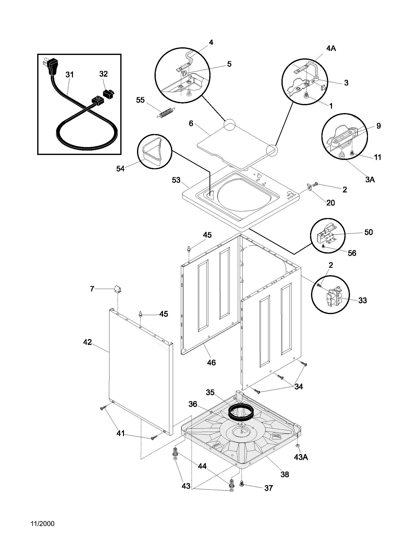 White-Westinghouse WWX223RED1 wshr cab,top diagram