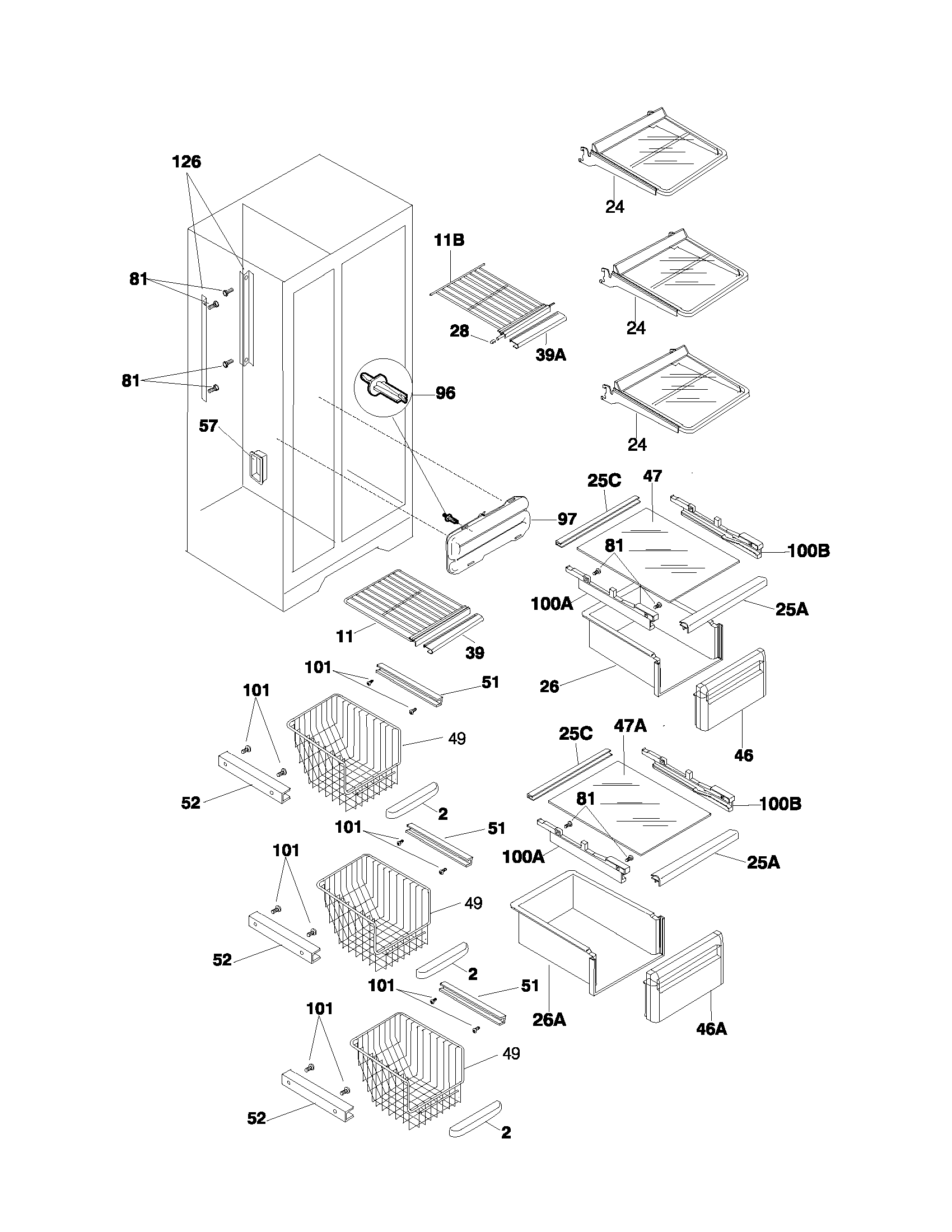Frigidaire FRS20ZGJD2 shelves diagram