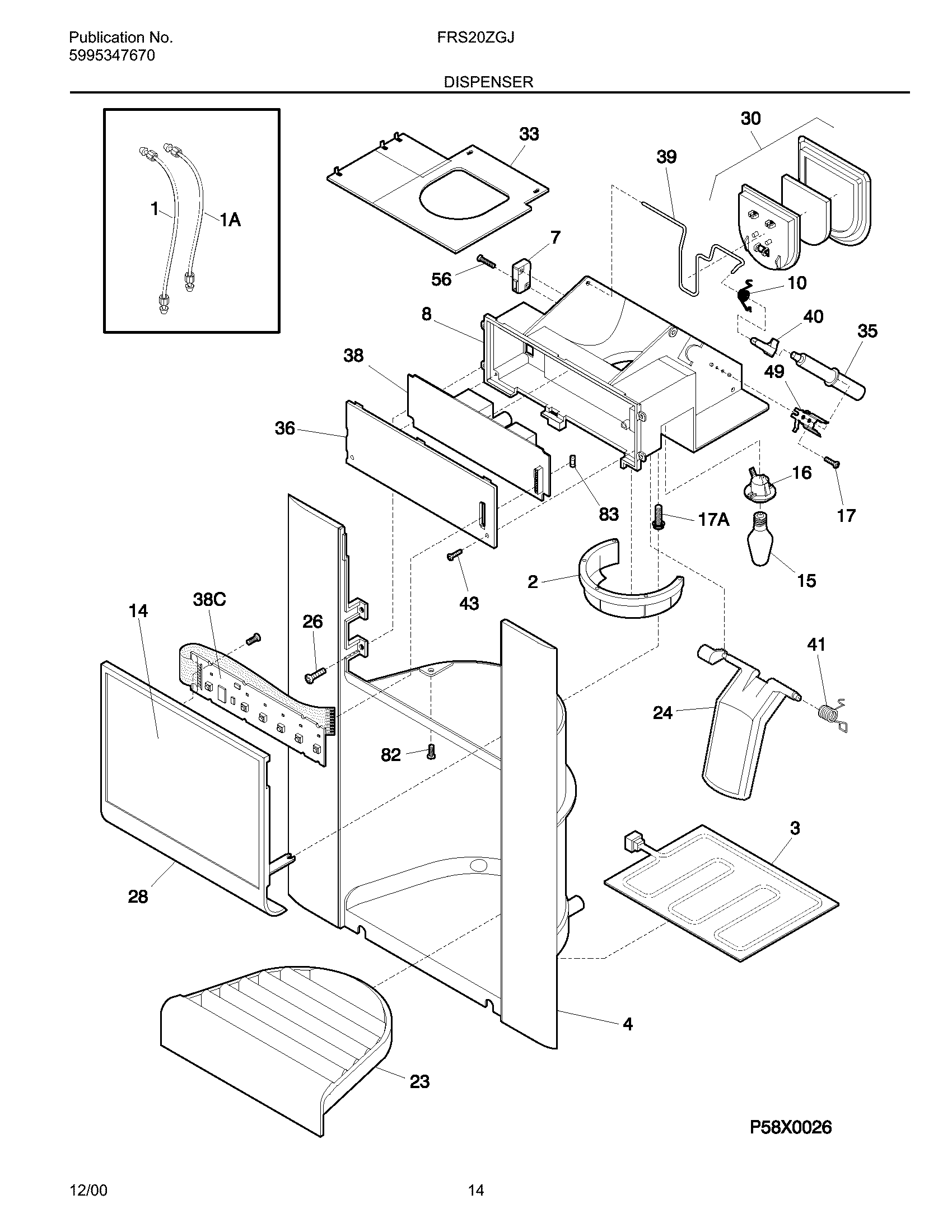 Frigidaire FRS20ZGJD2 ice dispenser diagram