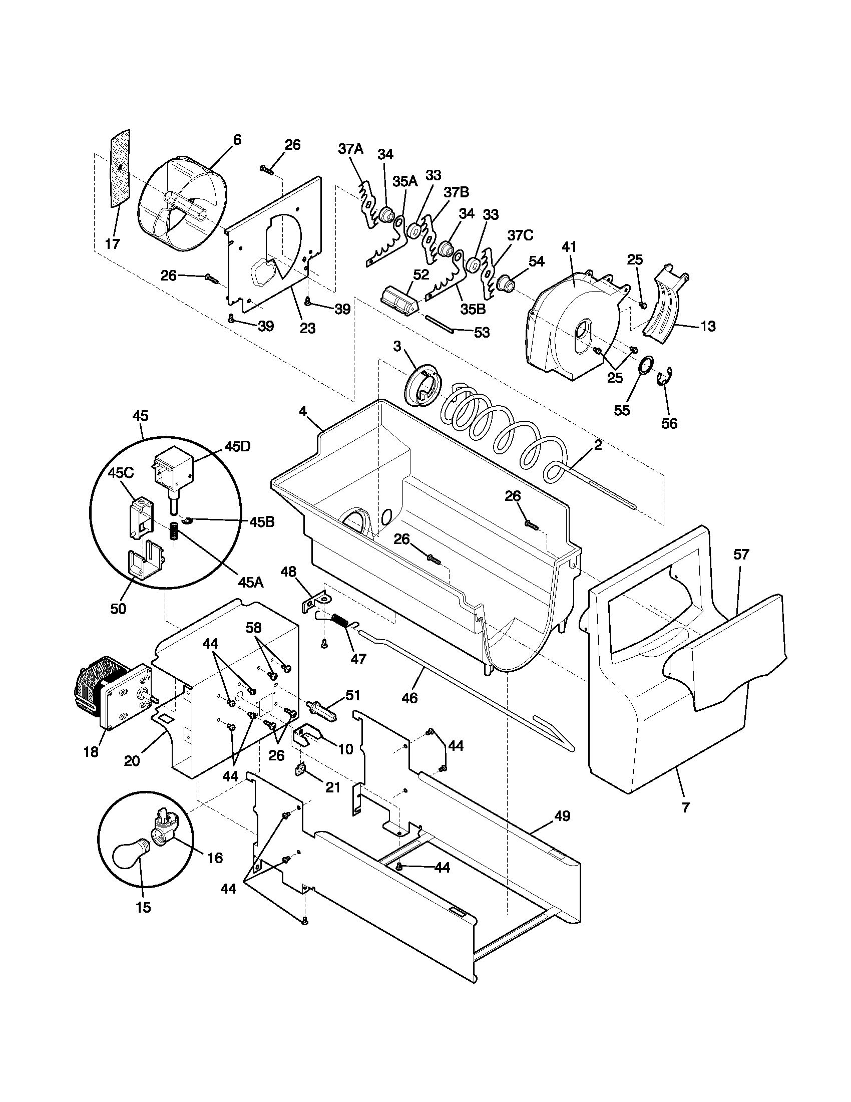 Frigidaire FRS20ZGJD2 ice container diagram