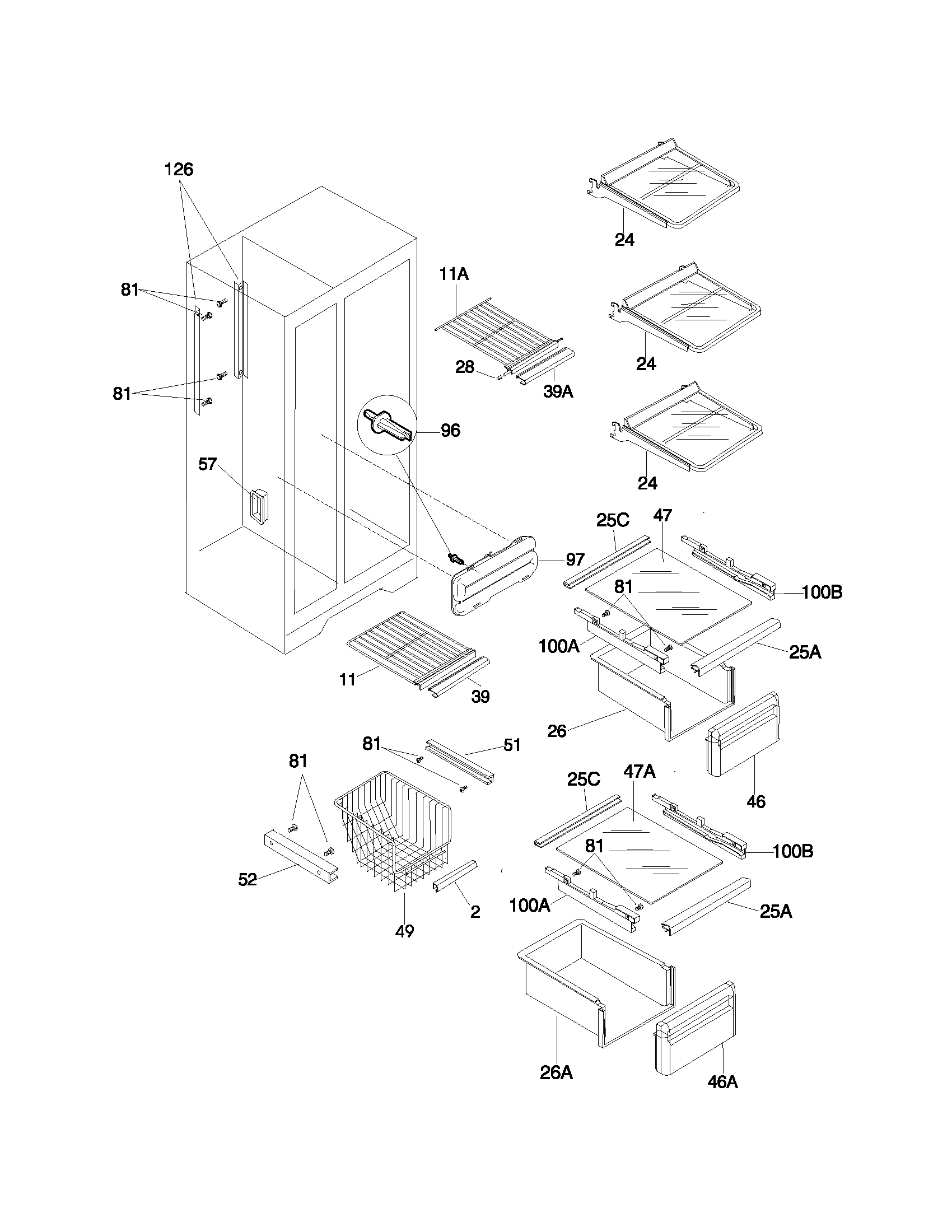 Frigidaire FRS20ZRGDA shelves diagram