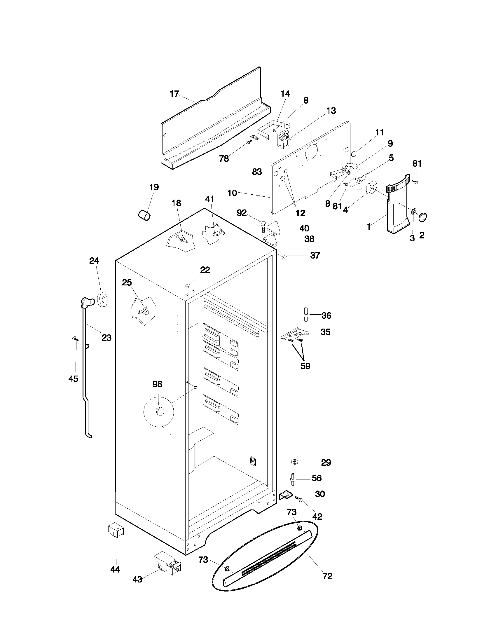 Universal/Multiflex (Frigidaire) MRT18SJHD1 cabinet diagram