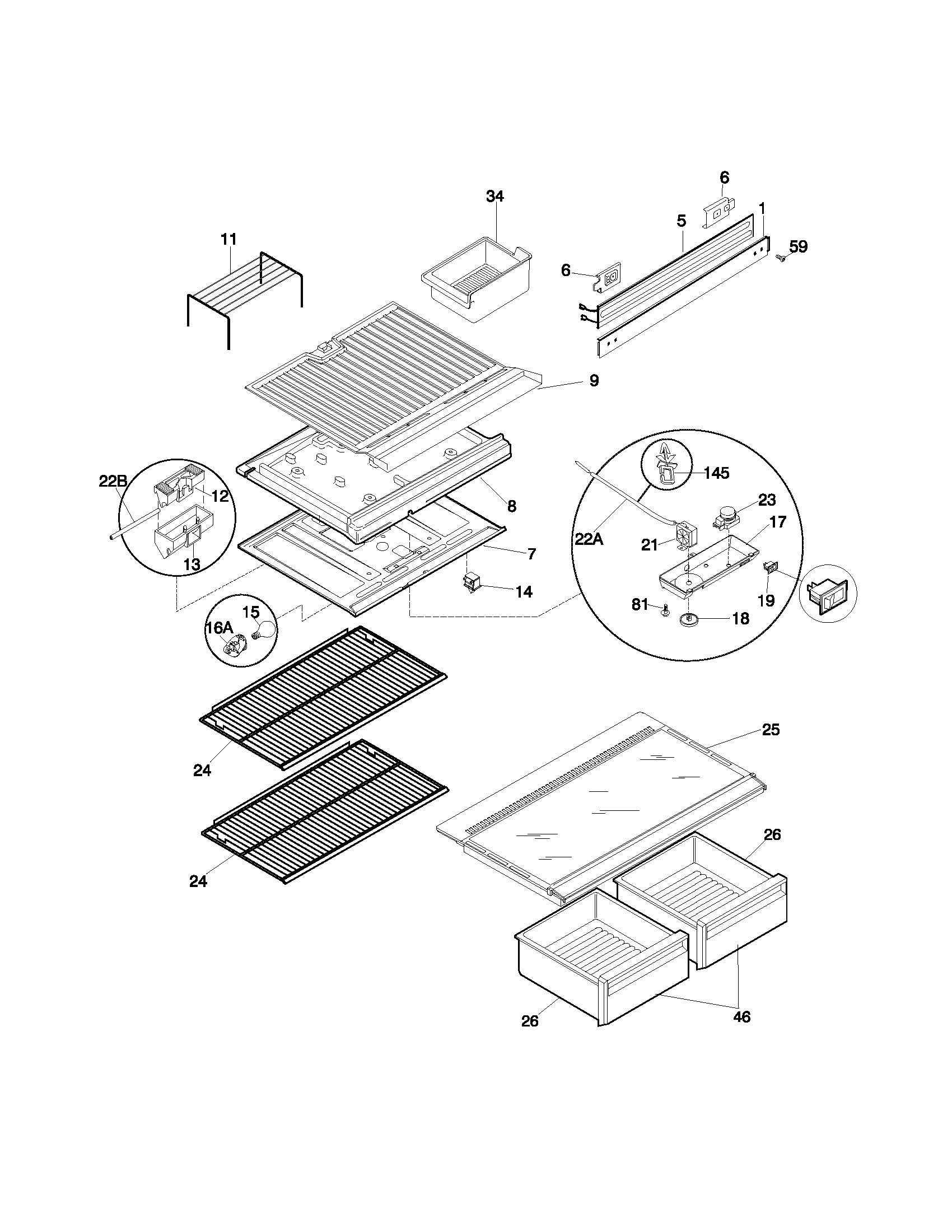 Frigidaire FRT16ICRHW4 shelves diagram