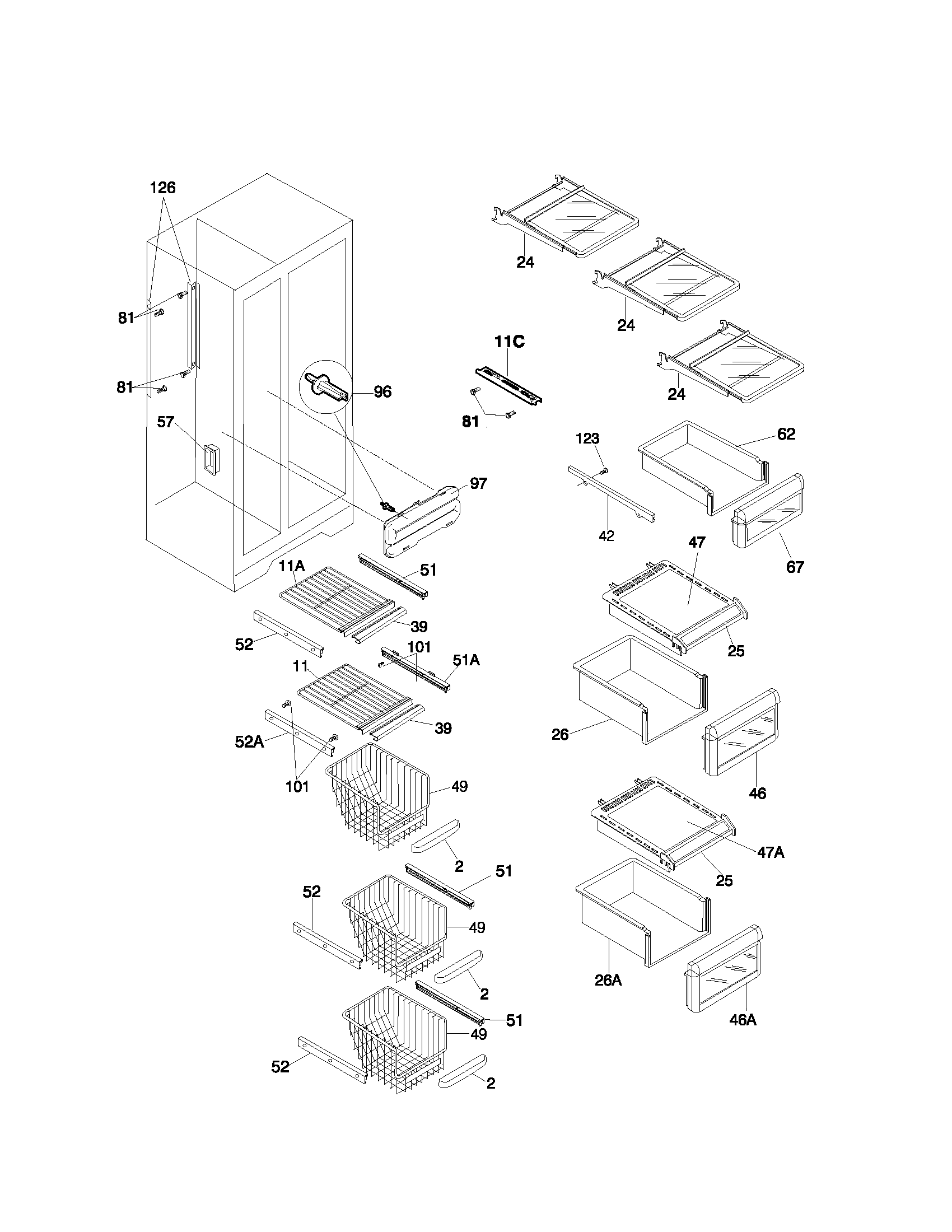 Frigidaire FRS22ZGHW6 shelves diagram