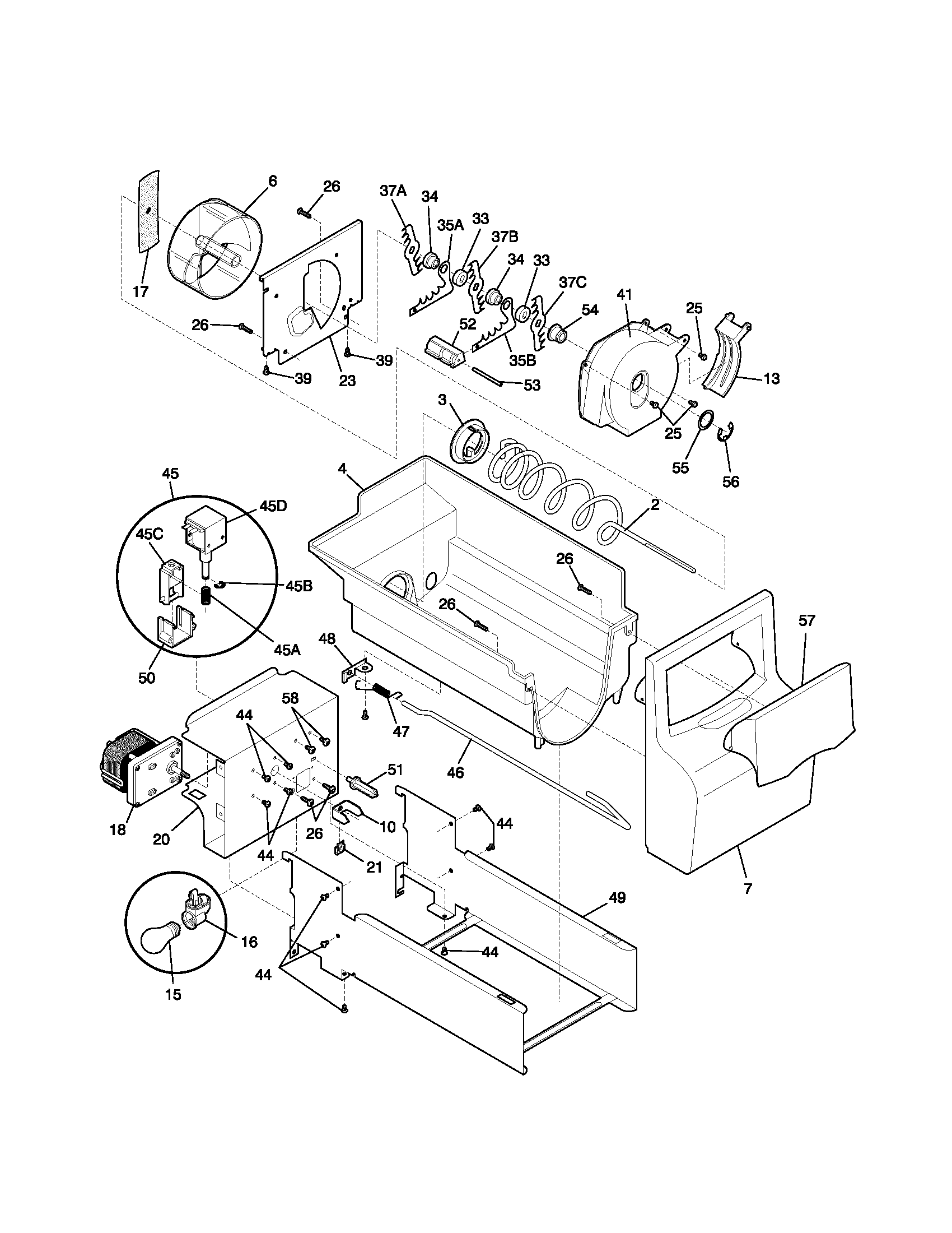 Frigidaire GLRSF236JB2 ice container diagram