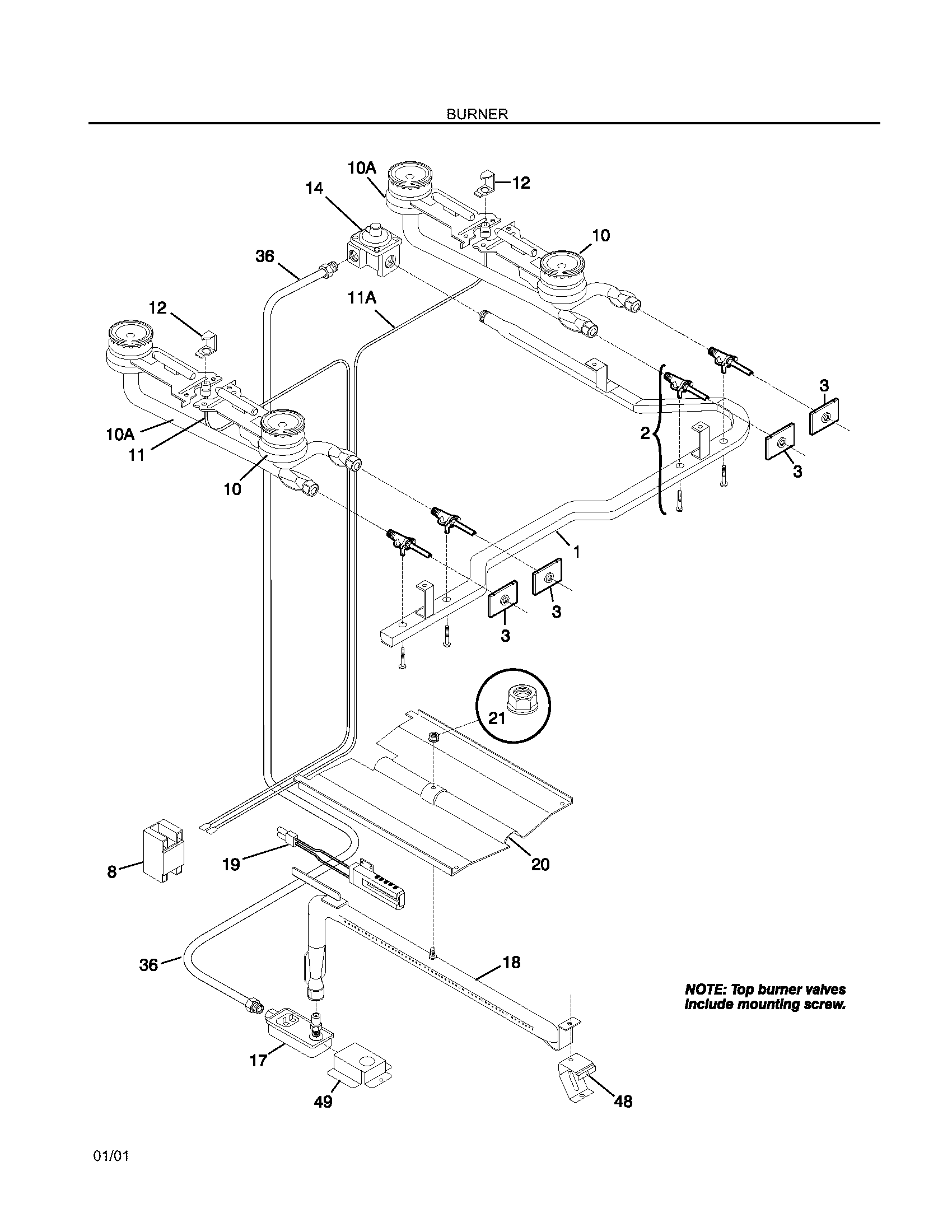 Frigidaire FGF324BHWB burner diagram
