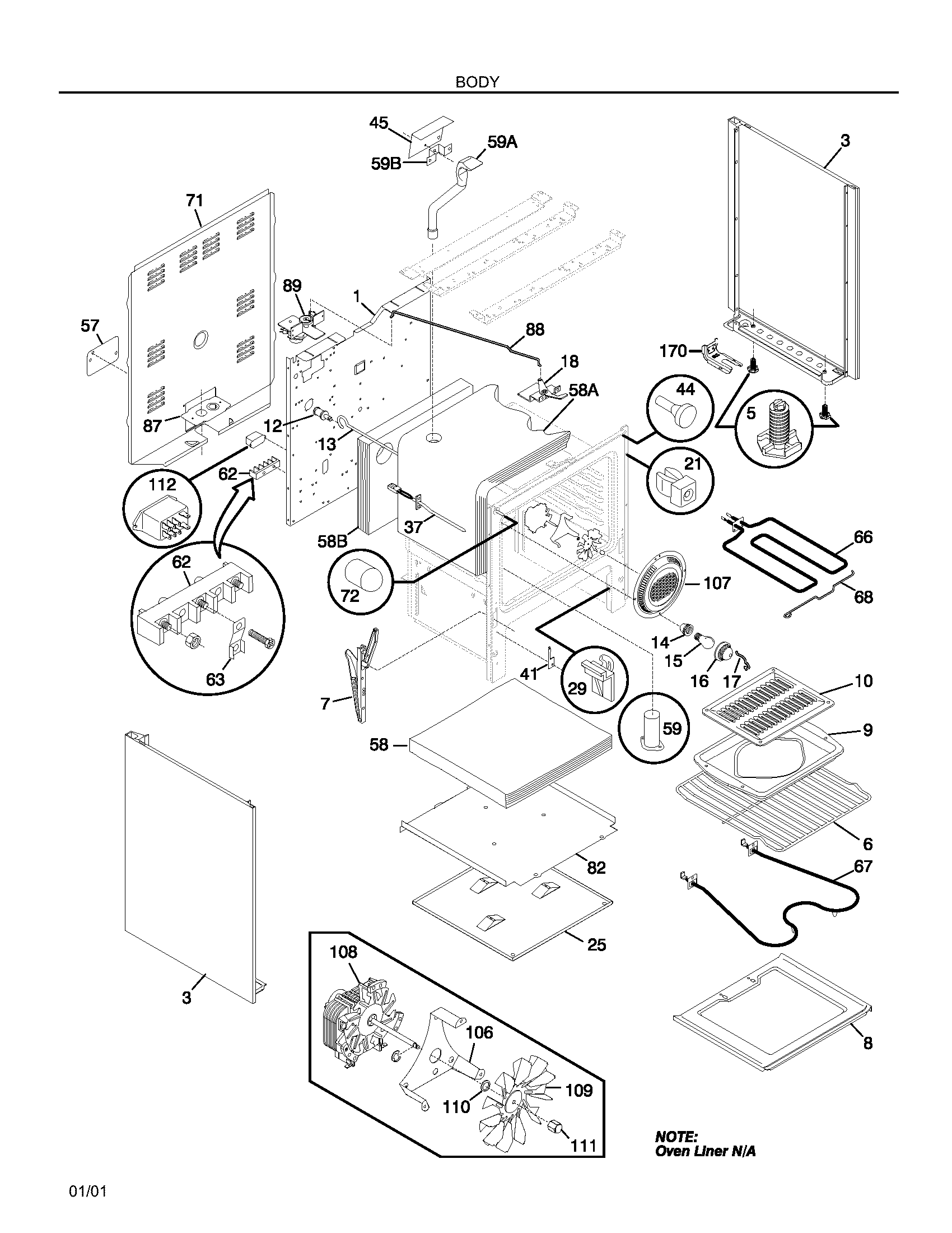 Frigidaire FEF369CGSE body diagram