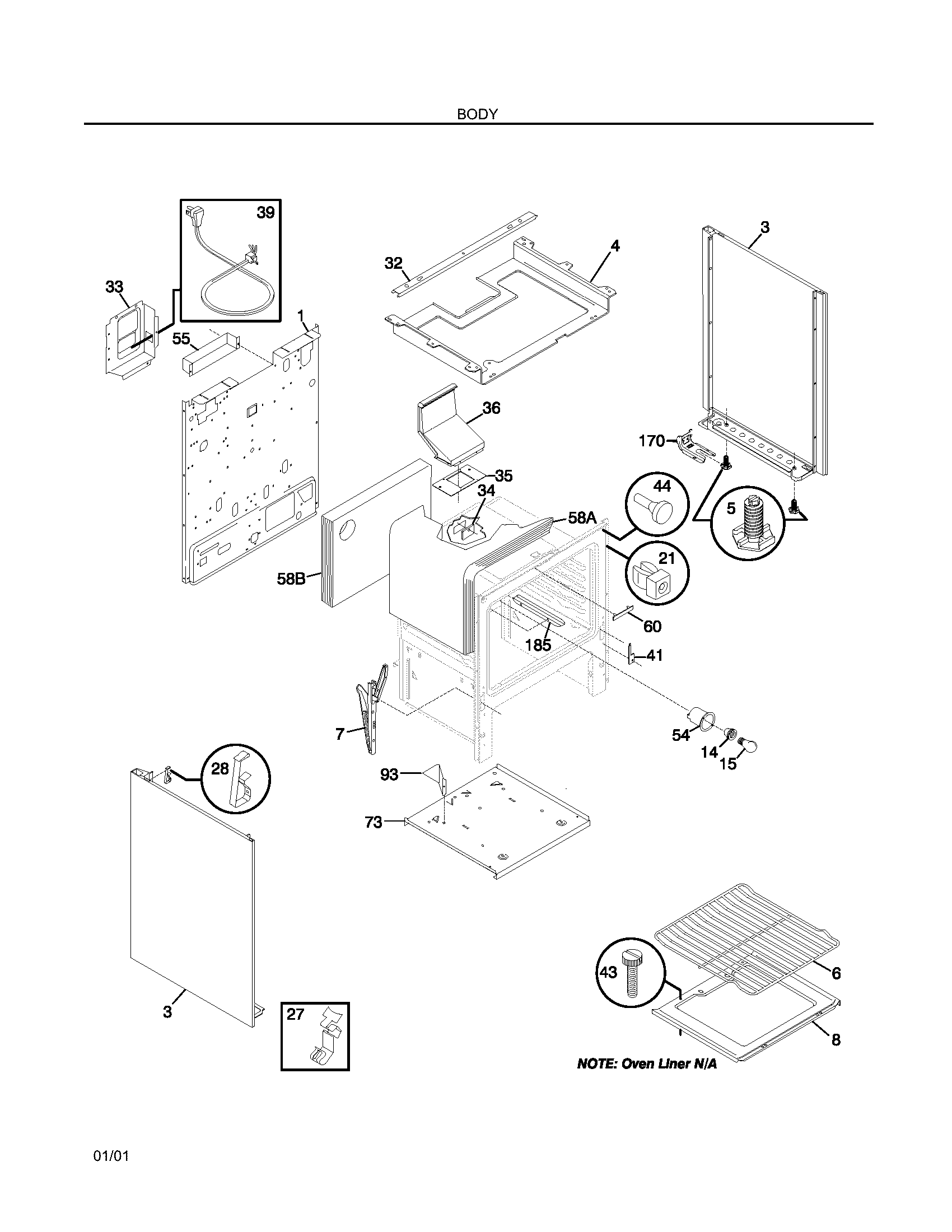 Frigidaire FGF324WHSC body diagram