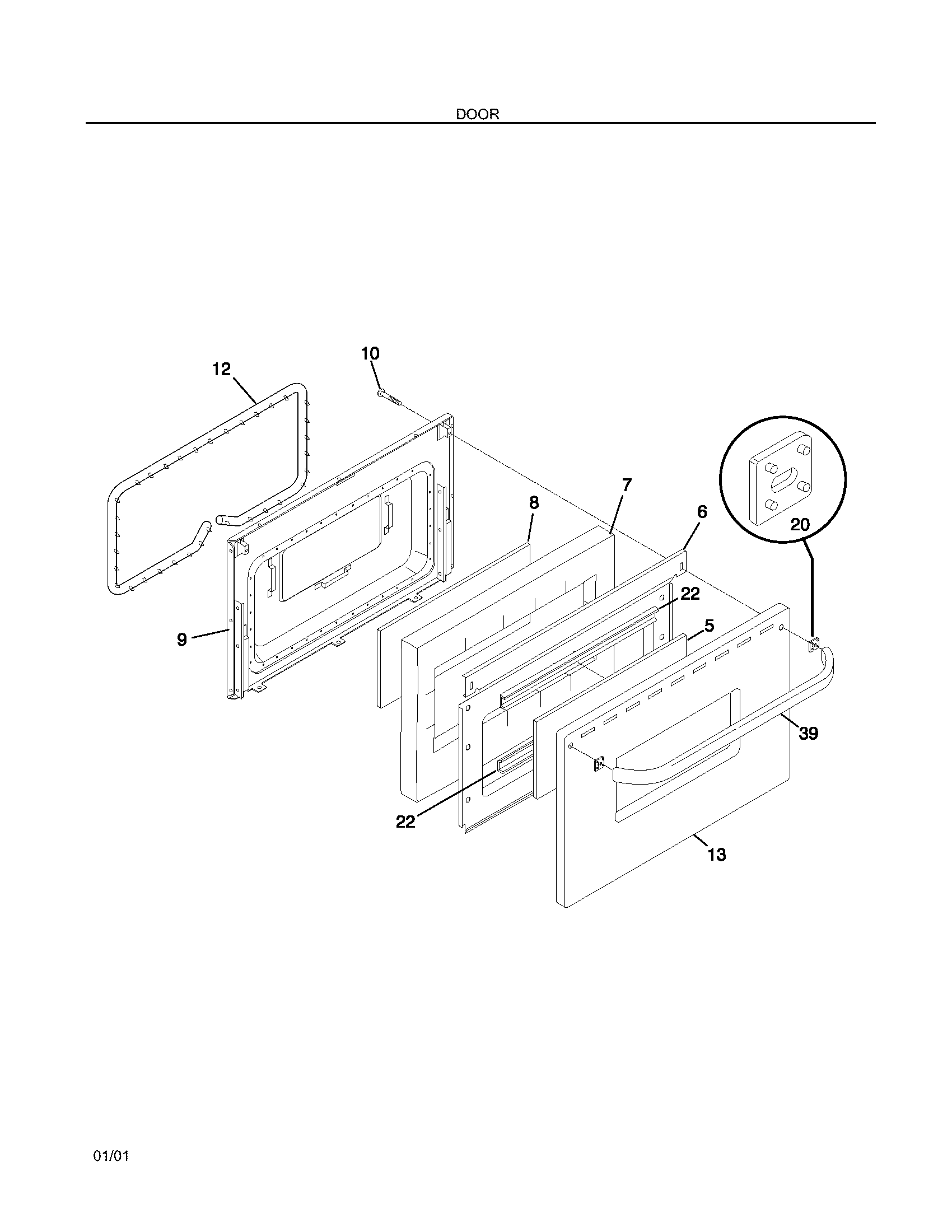 Frigidaire FGF324WHSC door diagram