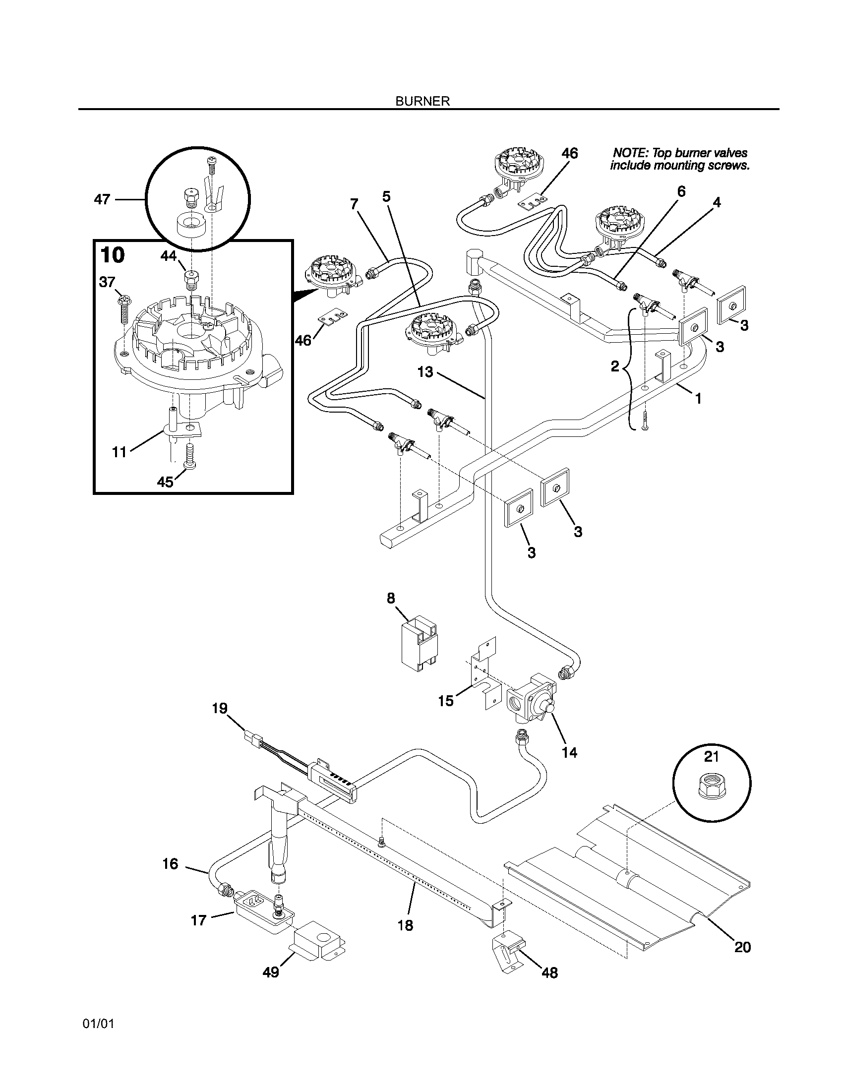 Frigidaire FGF326WGTH burner diagram