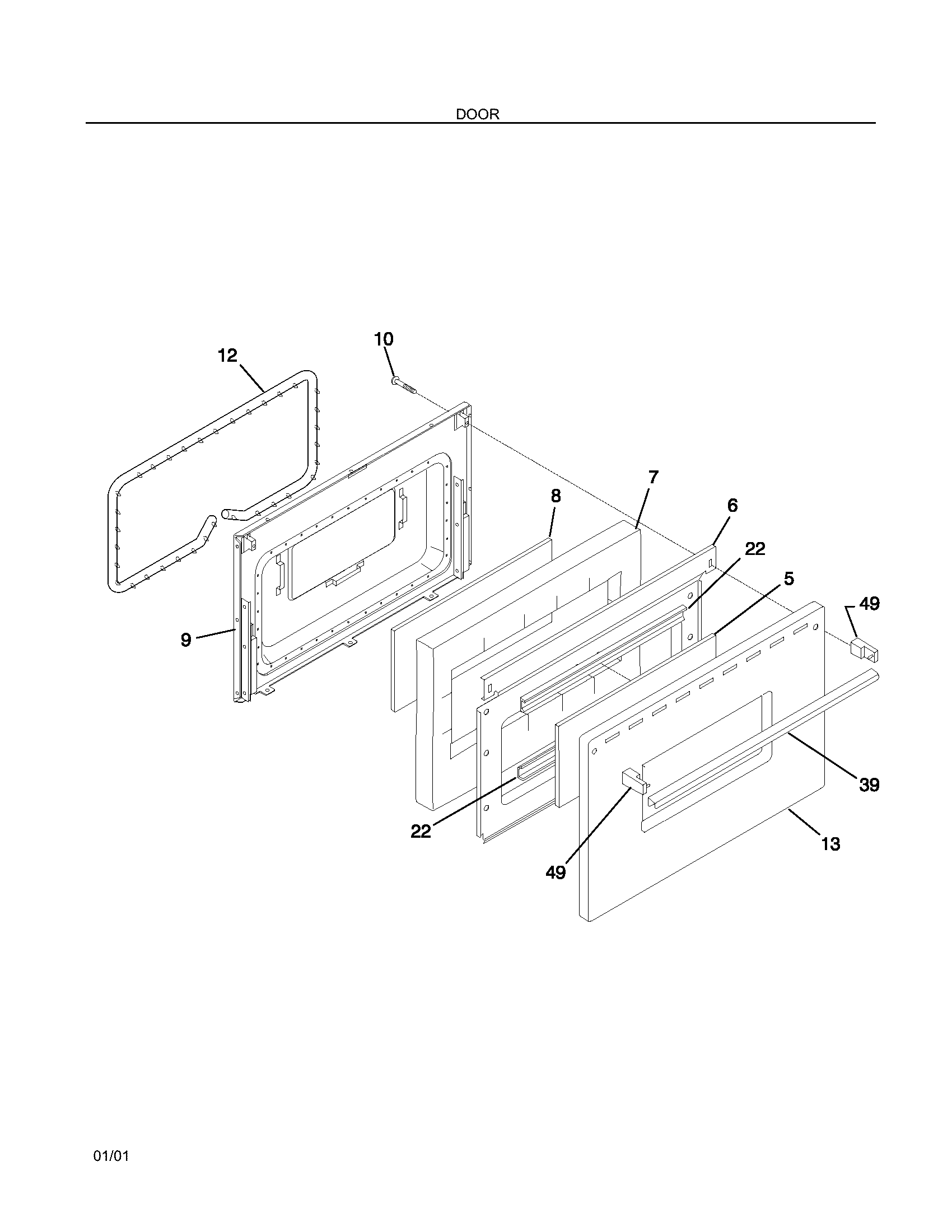 Frigidaire FGF326WGTH door diagram