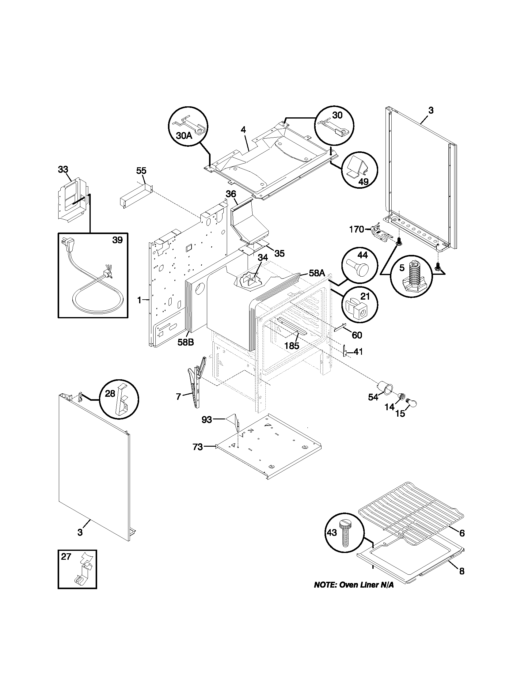 Frigidaire FGF334BGDJ body diagram