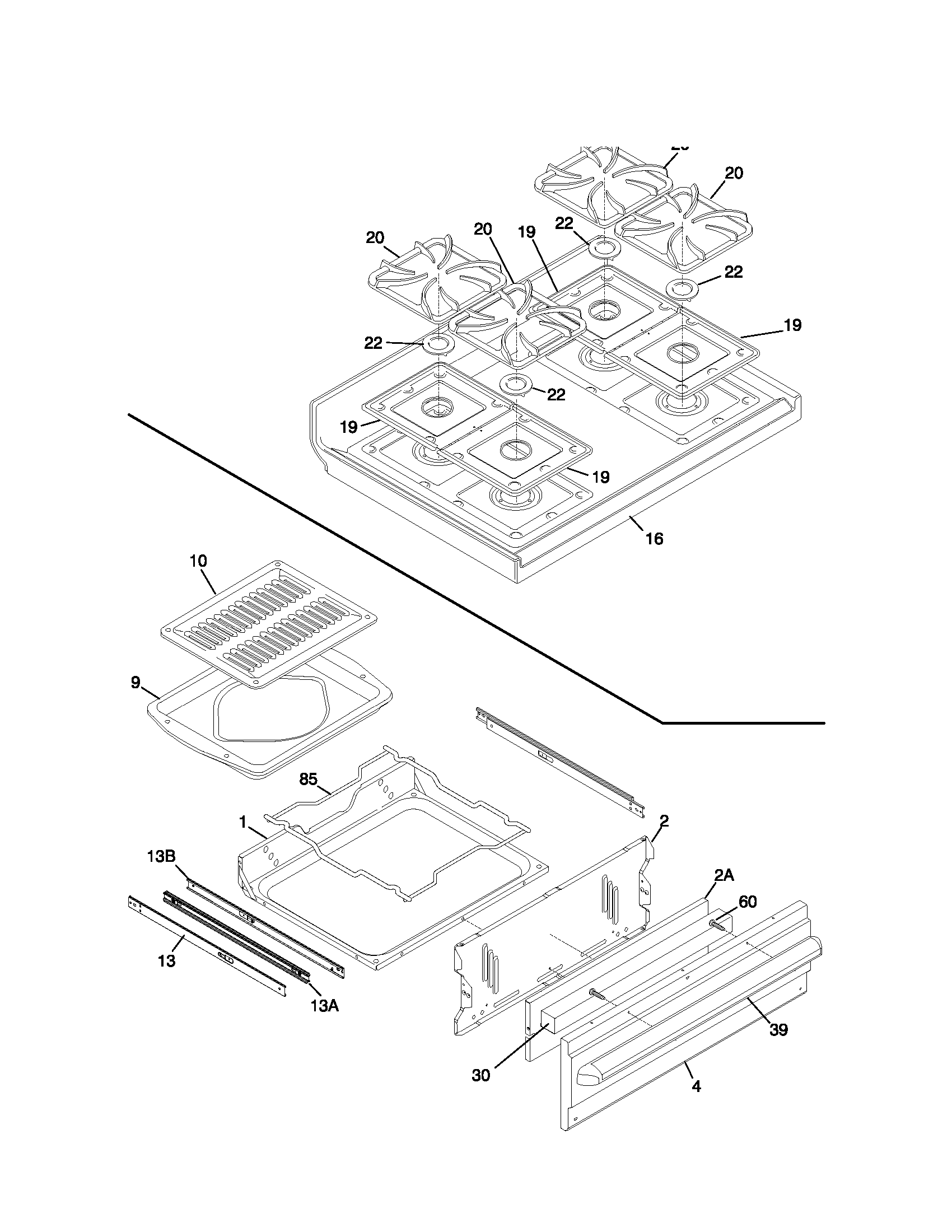 Frigidaire FGF334BGDJ top/drawer diagram