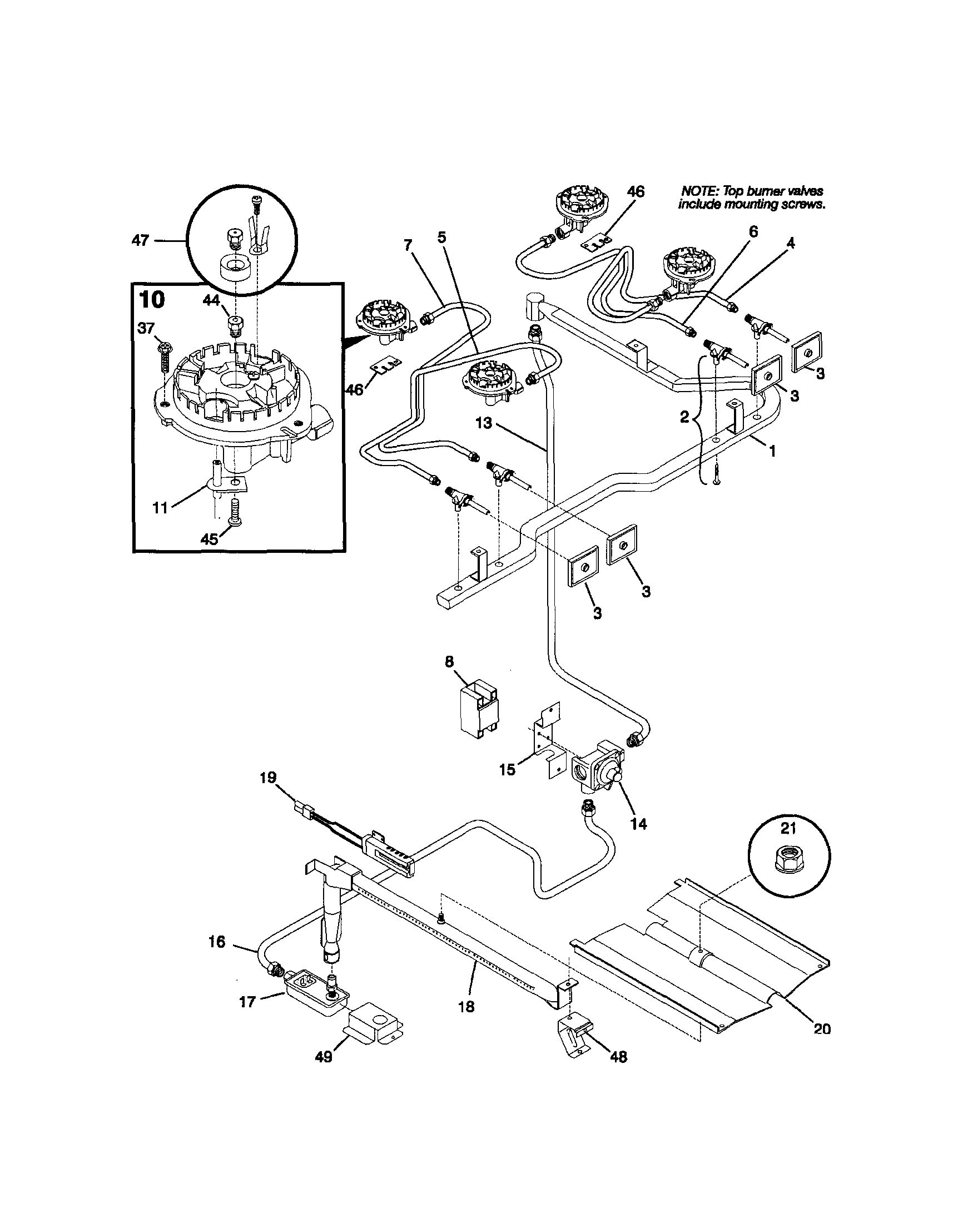 Frigidaire FGF334BGDJ burner assembly diagram