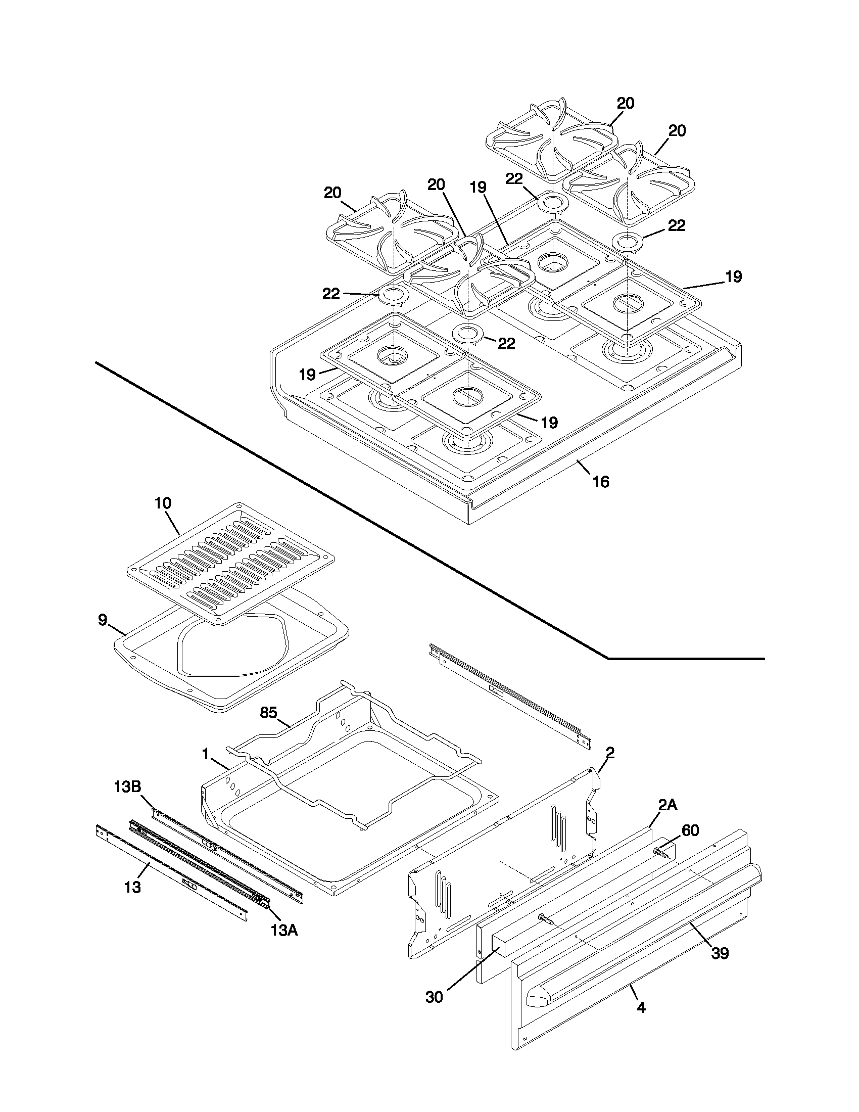Frigidaire FGF335CGTJ top/drawer diagram