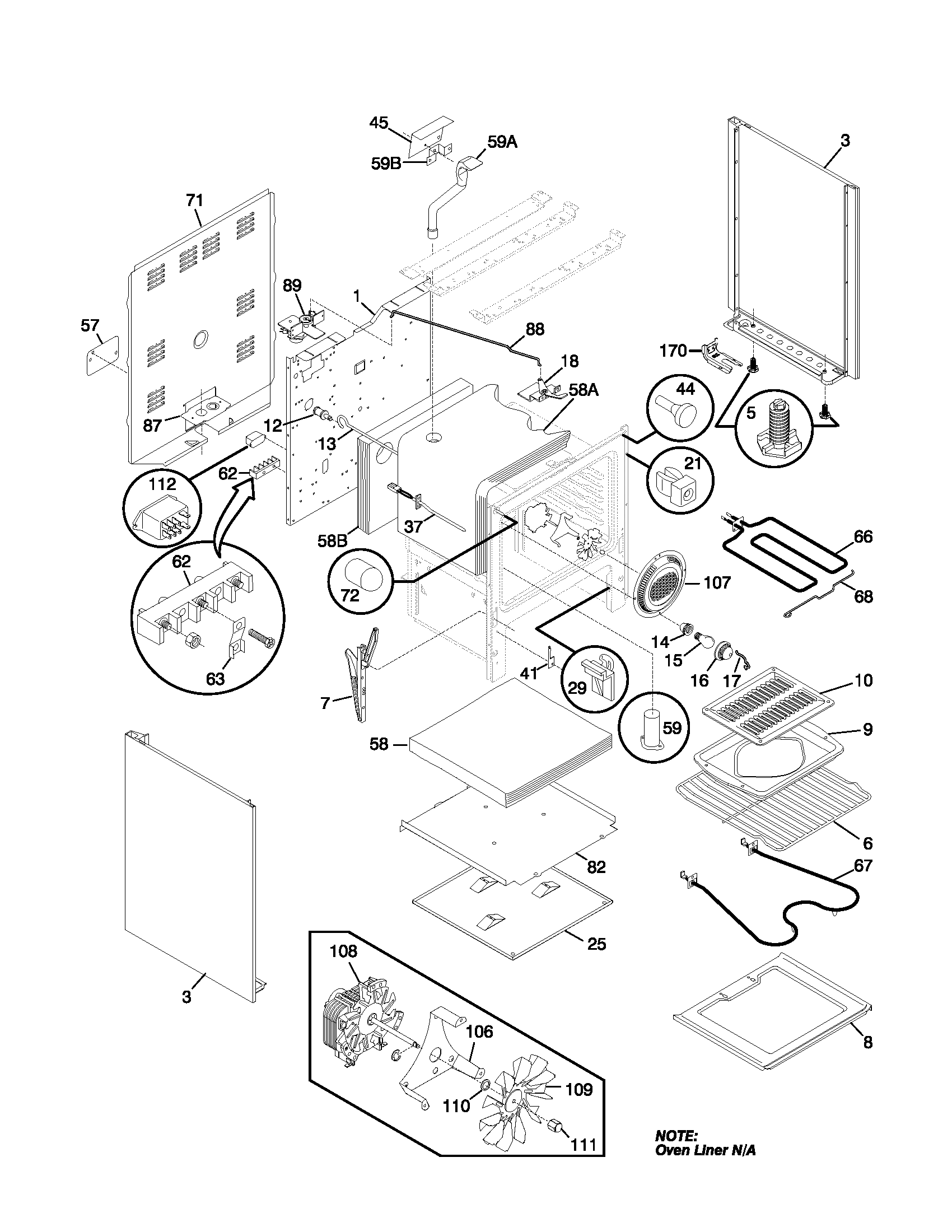 Frigidaire FEF388CJTB body diagram