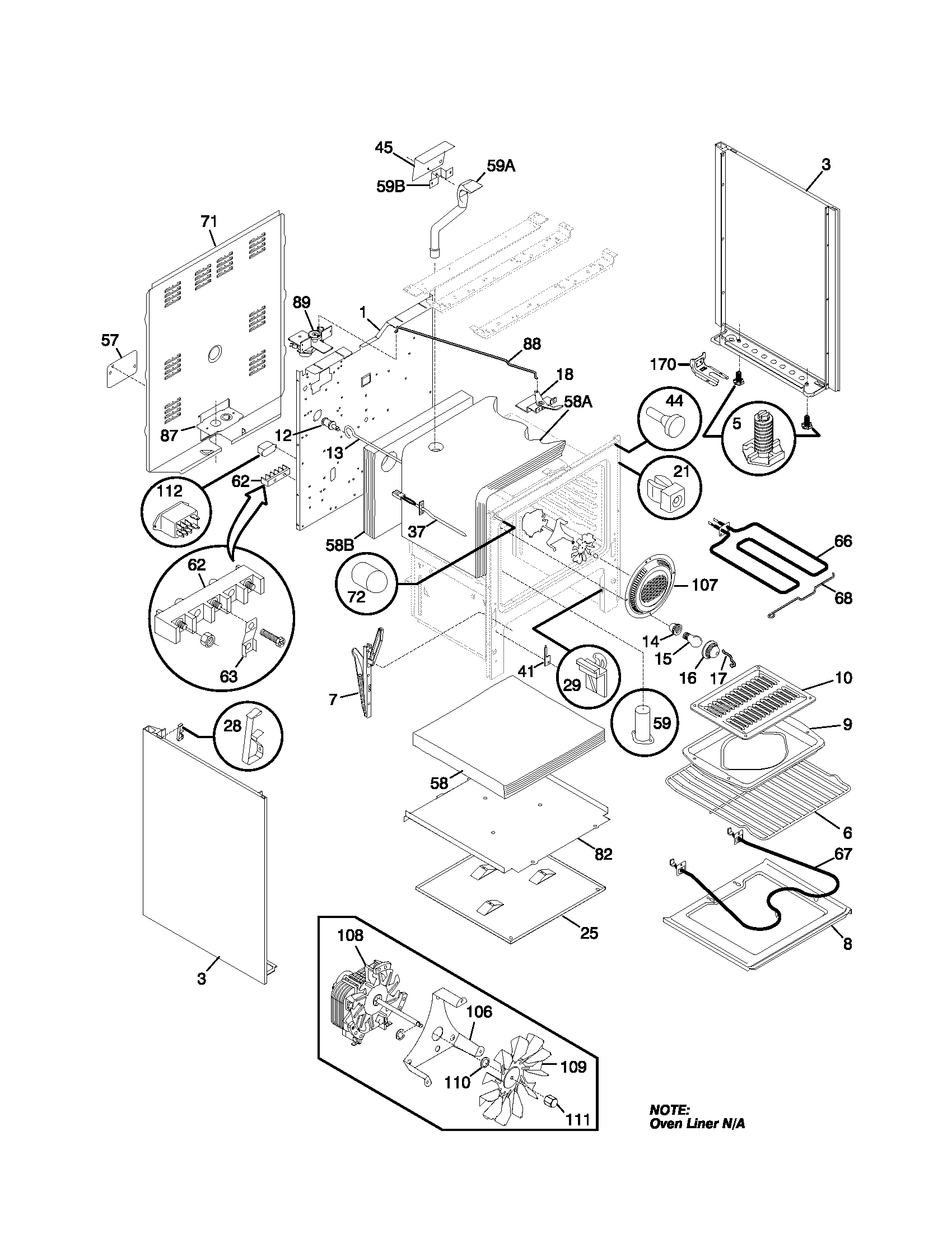 Frigidaire FEF367CGTE body diagram