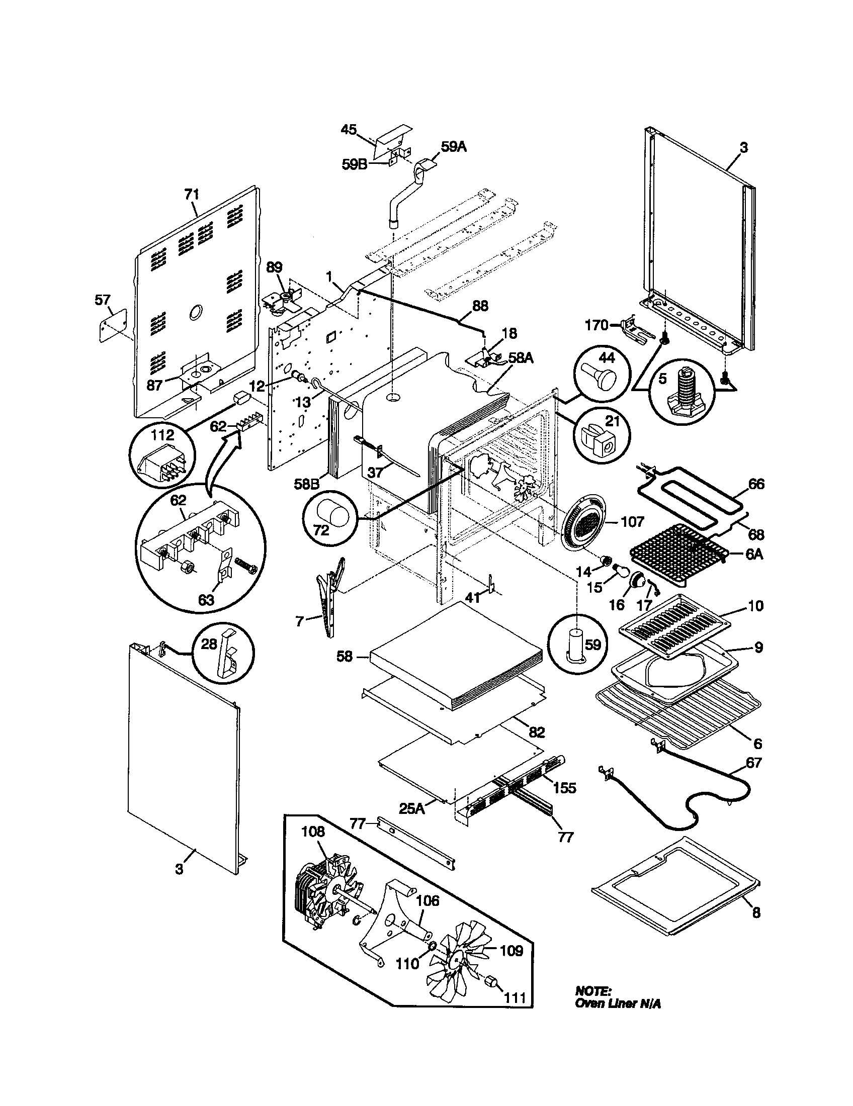 Frigidaire FEF389WJCC body diagram