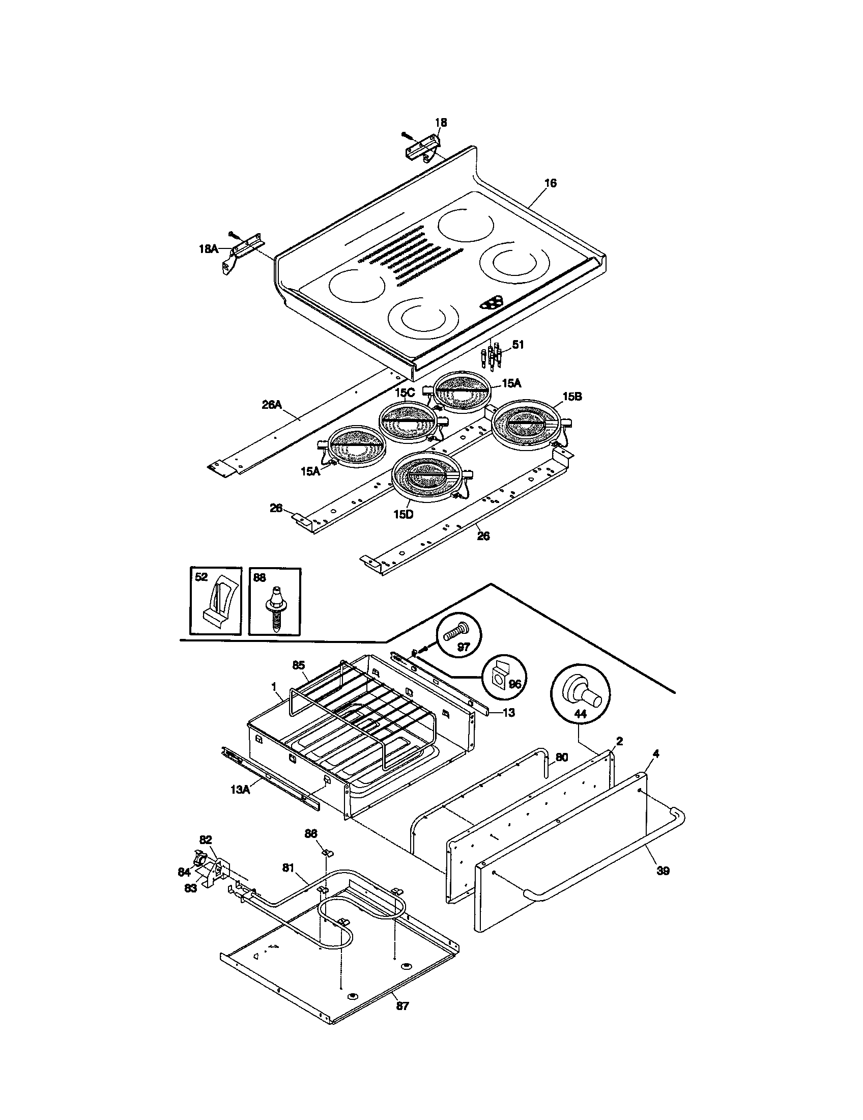 Frigidaire FEF389WJCC top/drawer diagram