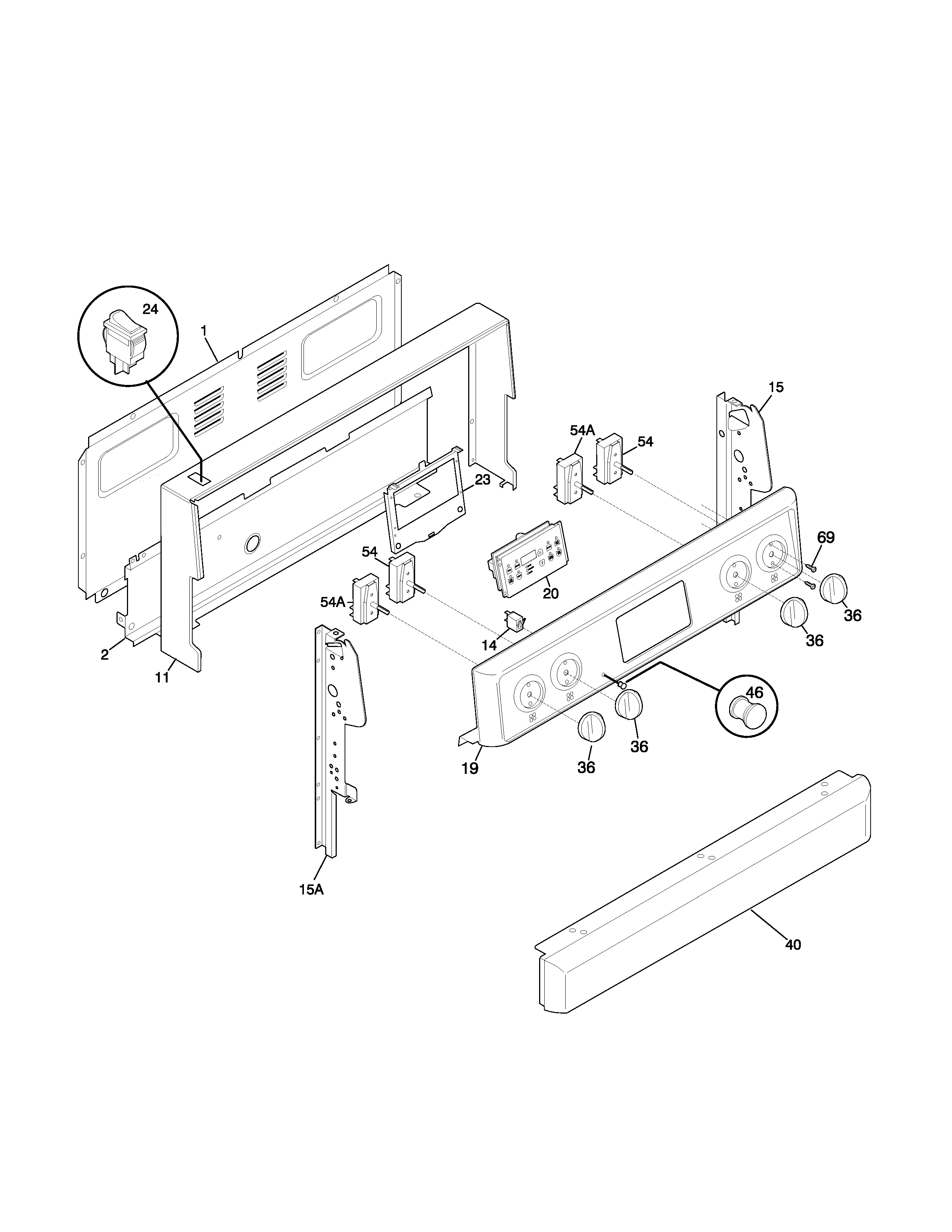 Frigidaire FEF366CJSA backguard diagram