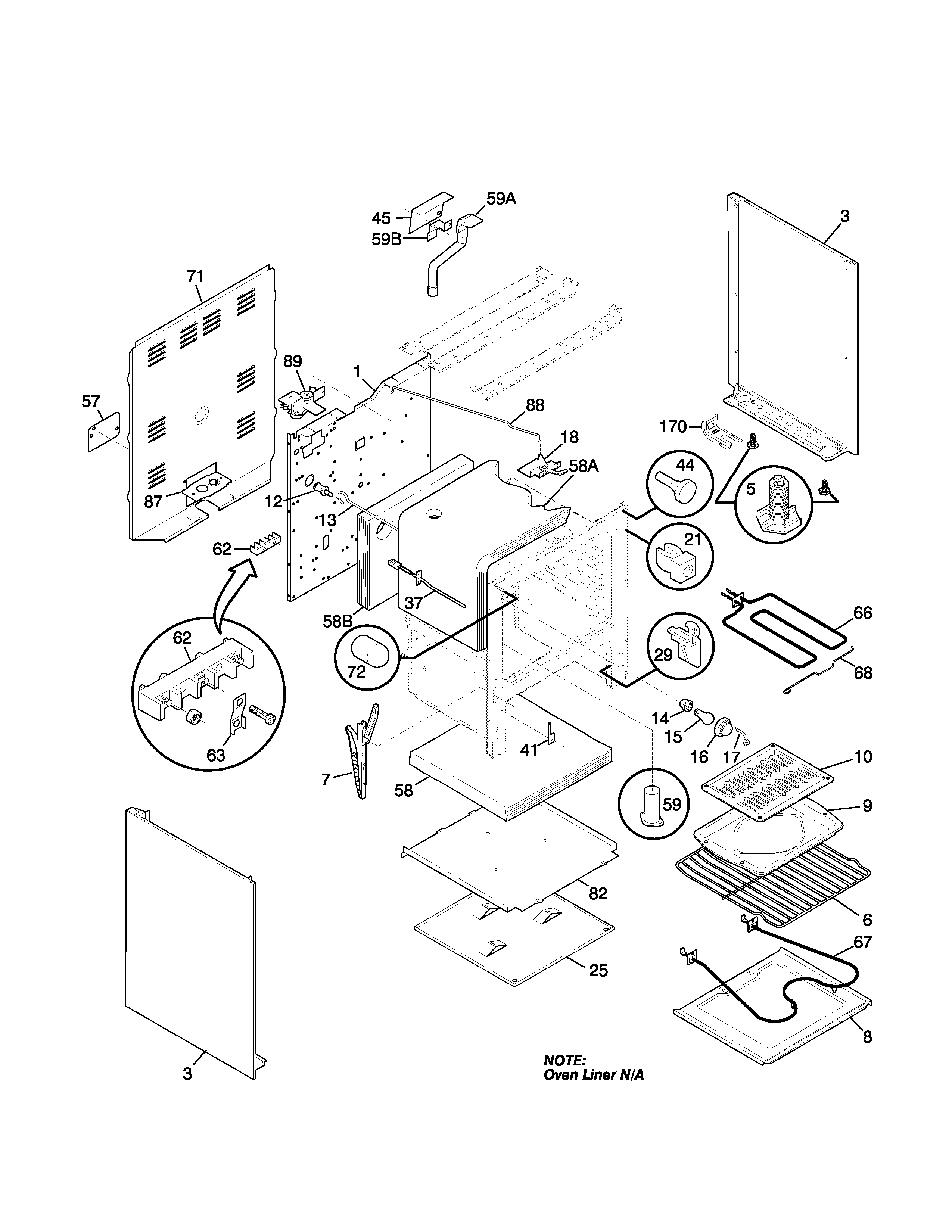 Frigidaire FEF366CJSA body diagram