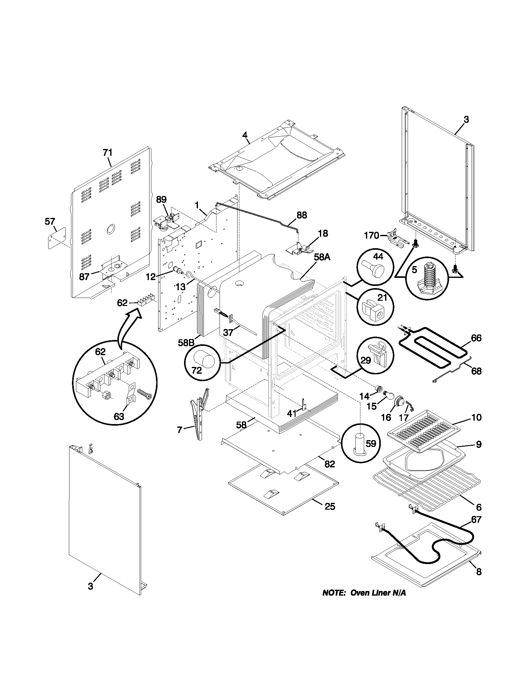 Frigidaire FEF354BJDA body diagram