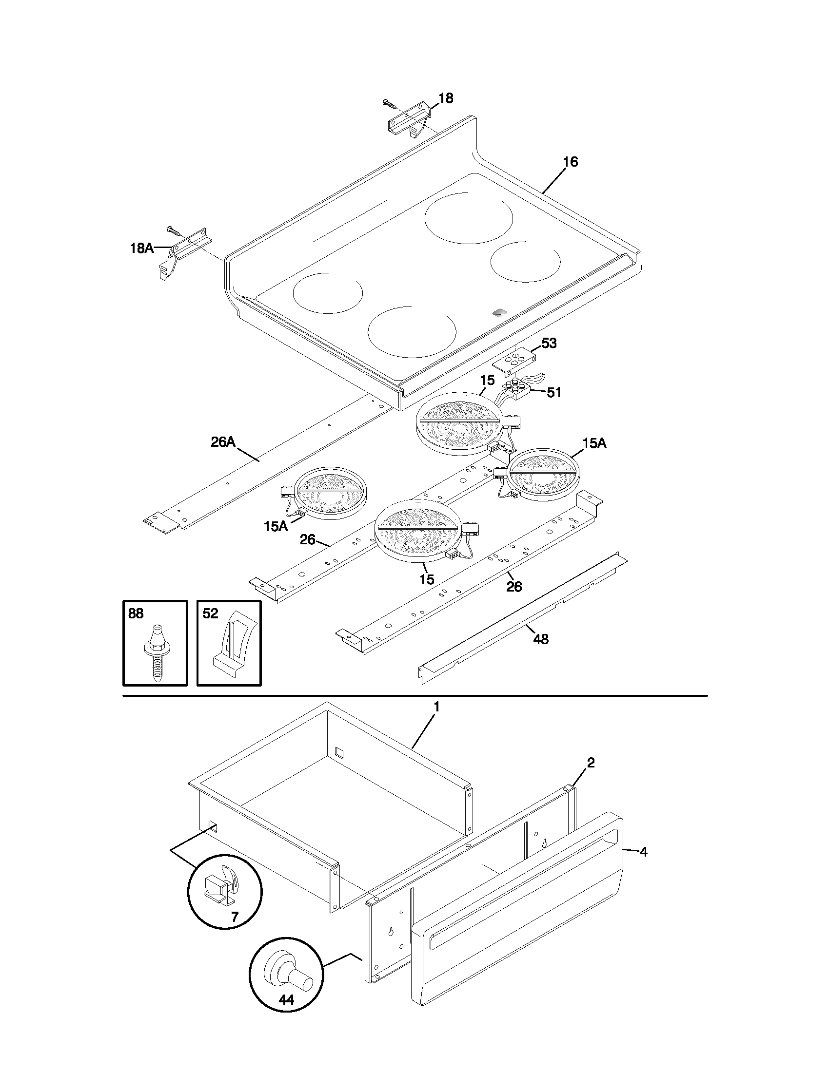 Frigidaire FEFS68CJTB top/drawer diagram