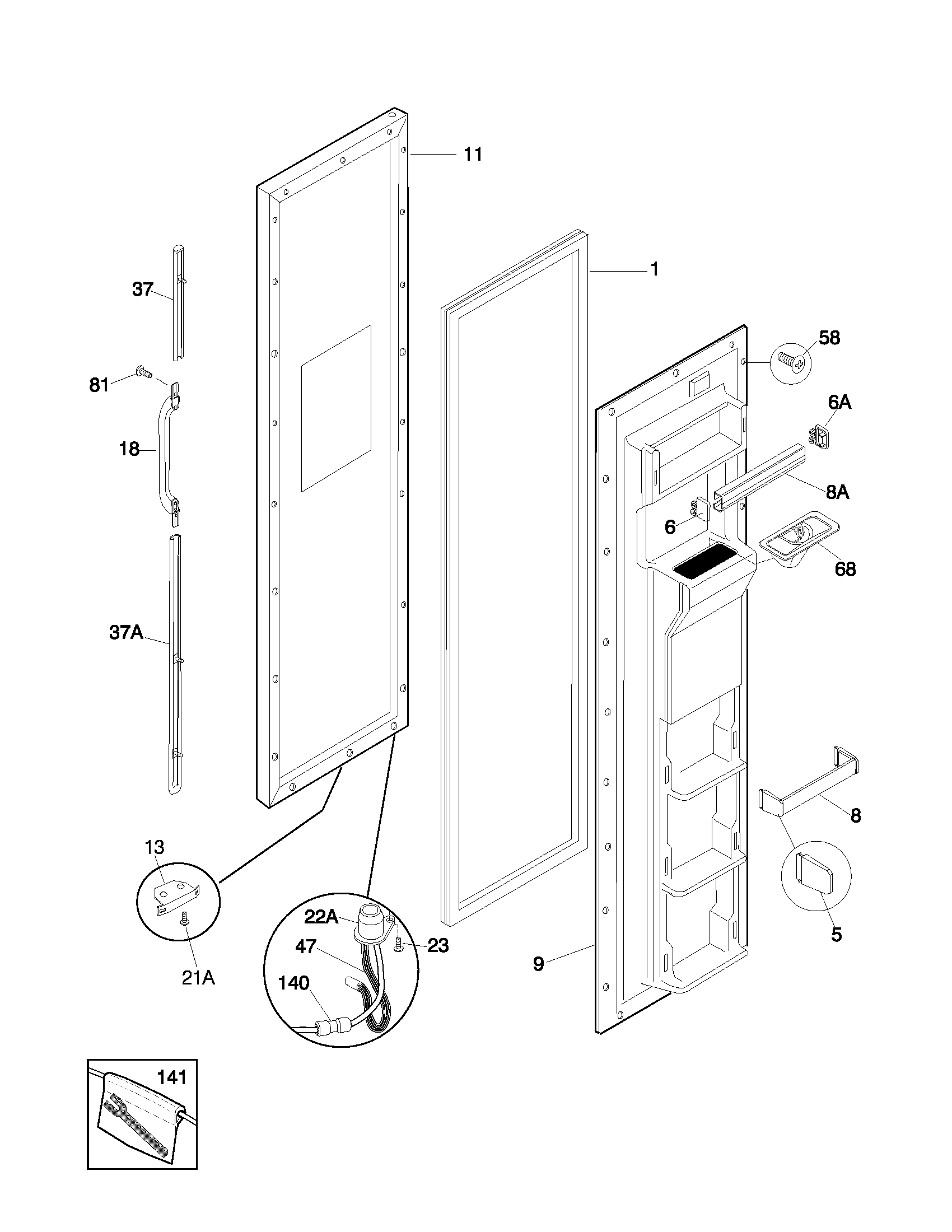 White-Westinghouse WRS26MZRHD1 freezer door diagram