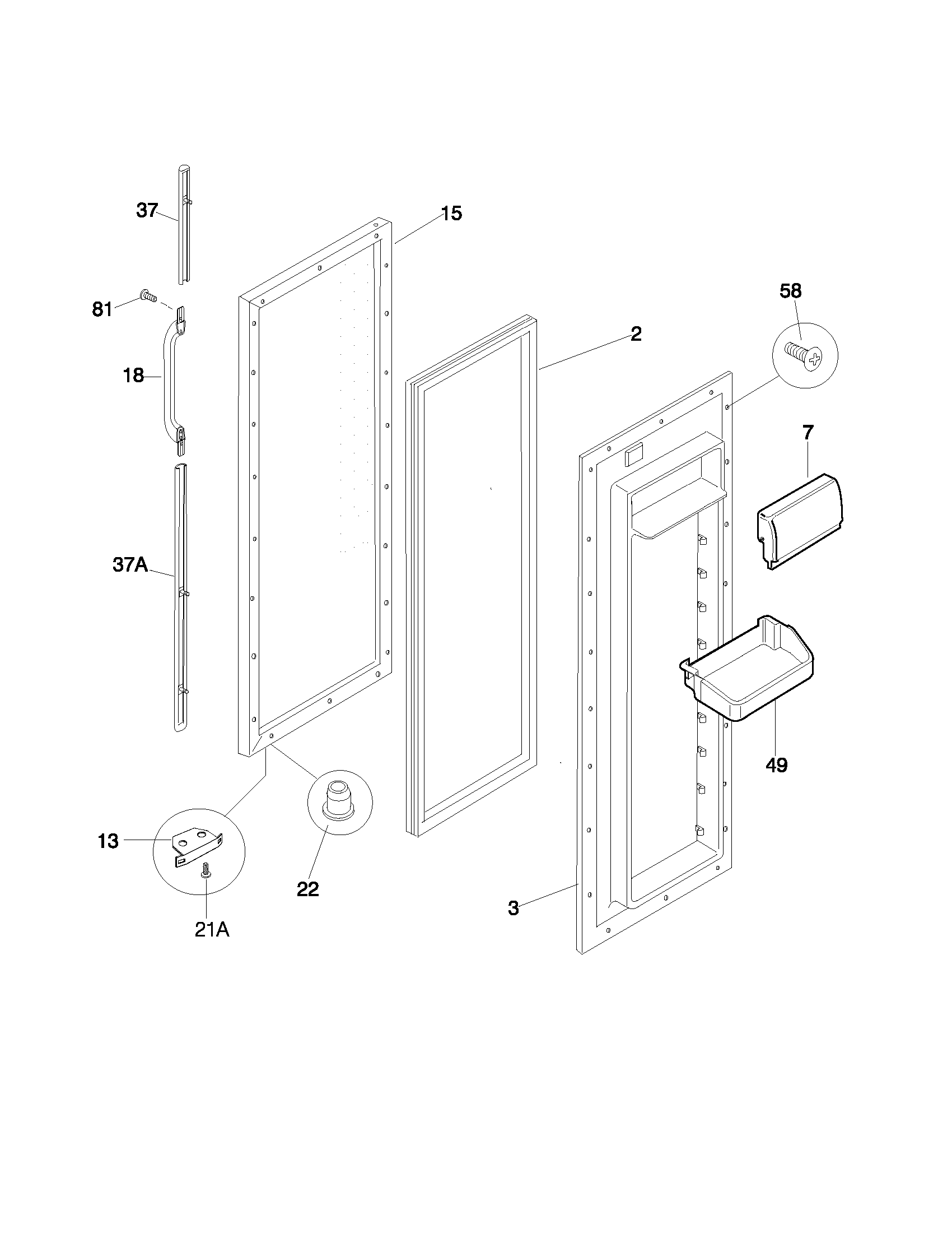 White-Westinghouse WRS26MZRHD1 refrigerator door diagram