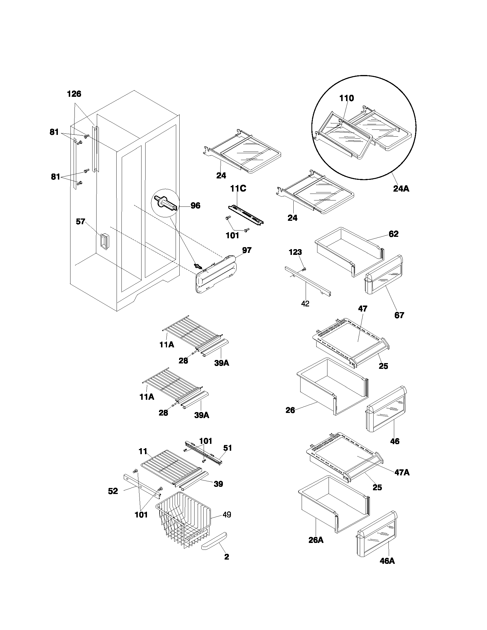 Frigidaire FRS26ZPHB4 shelves diagram
