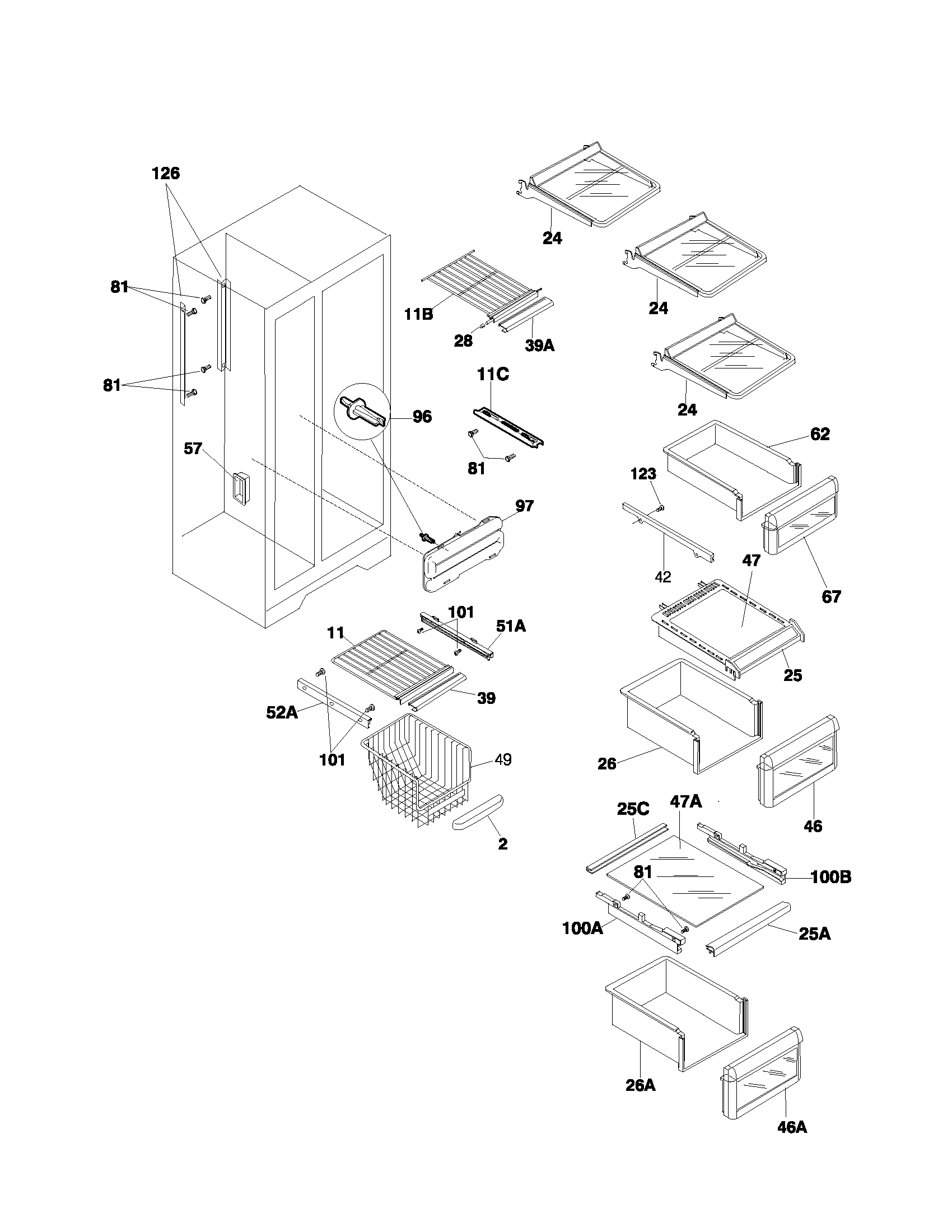 Frigidaire FRS26ZRGDC shelves diagram