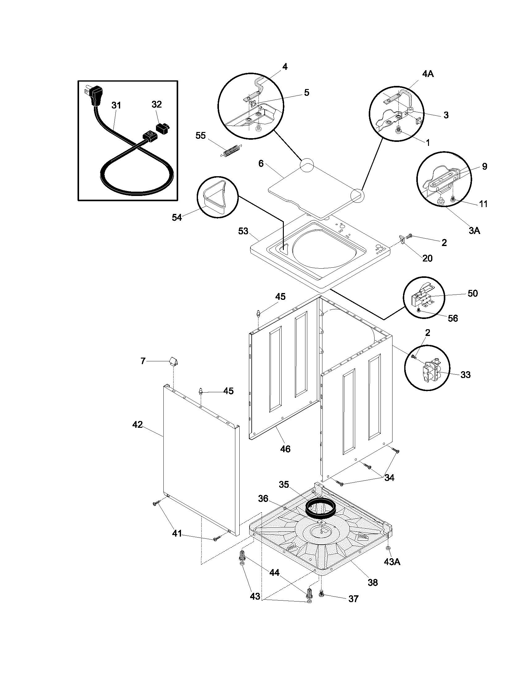 Frigidaire FWS445RFS4 wshr cab,top diagram