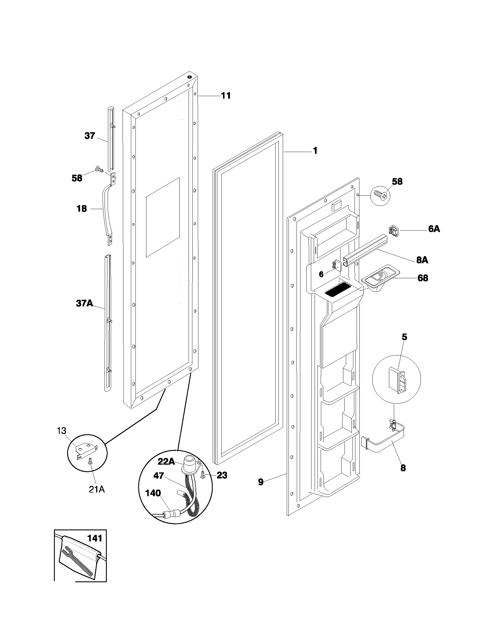 Universal/Multiflex (Frigidaire) MRS26LGJW3 freezer door diagram