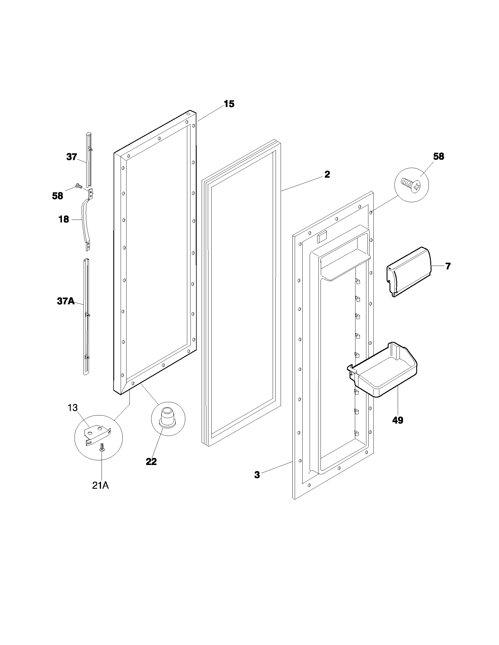 Universal/Multiflex (Frigidaire) MRS26LGJW3 refrigerator door diagram