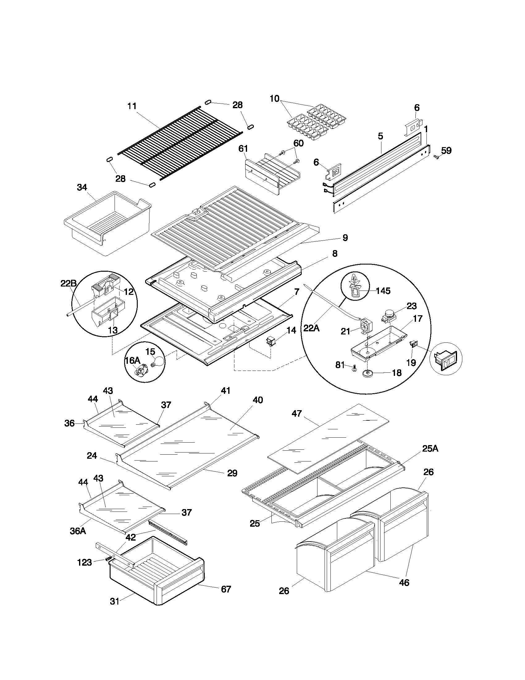 Frigidaire FRT21PRHD7 shelves diagram