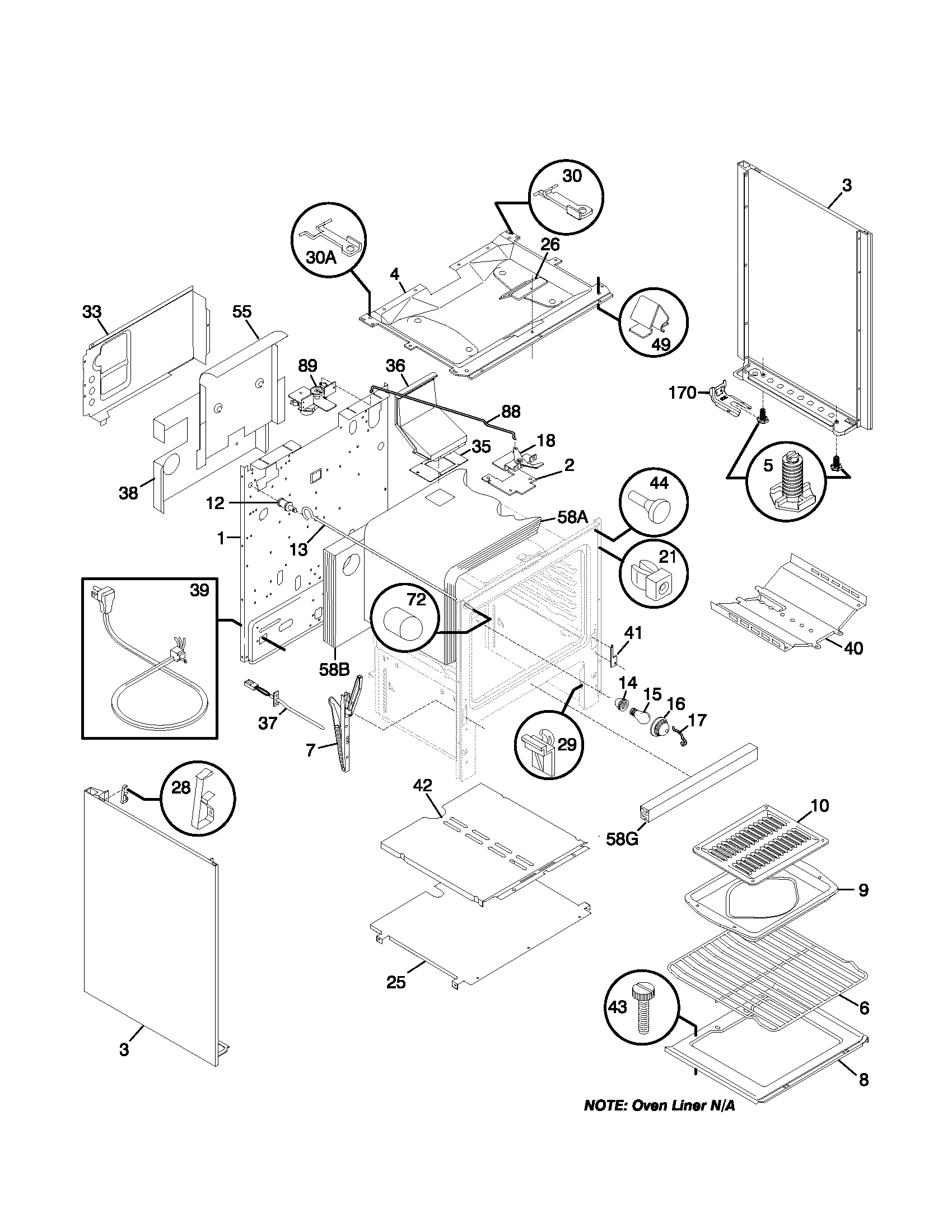 Frigidaire FGF376CJTB body diagram