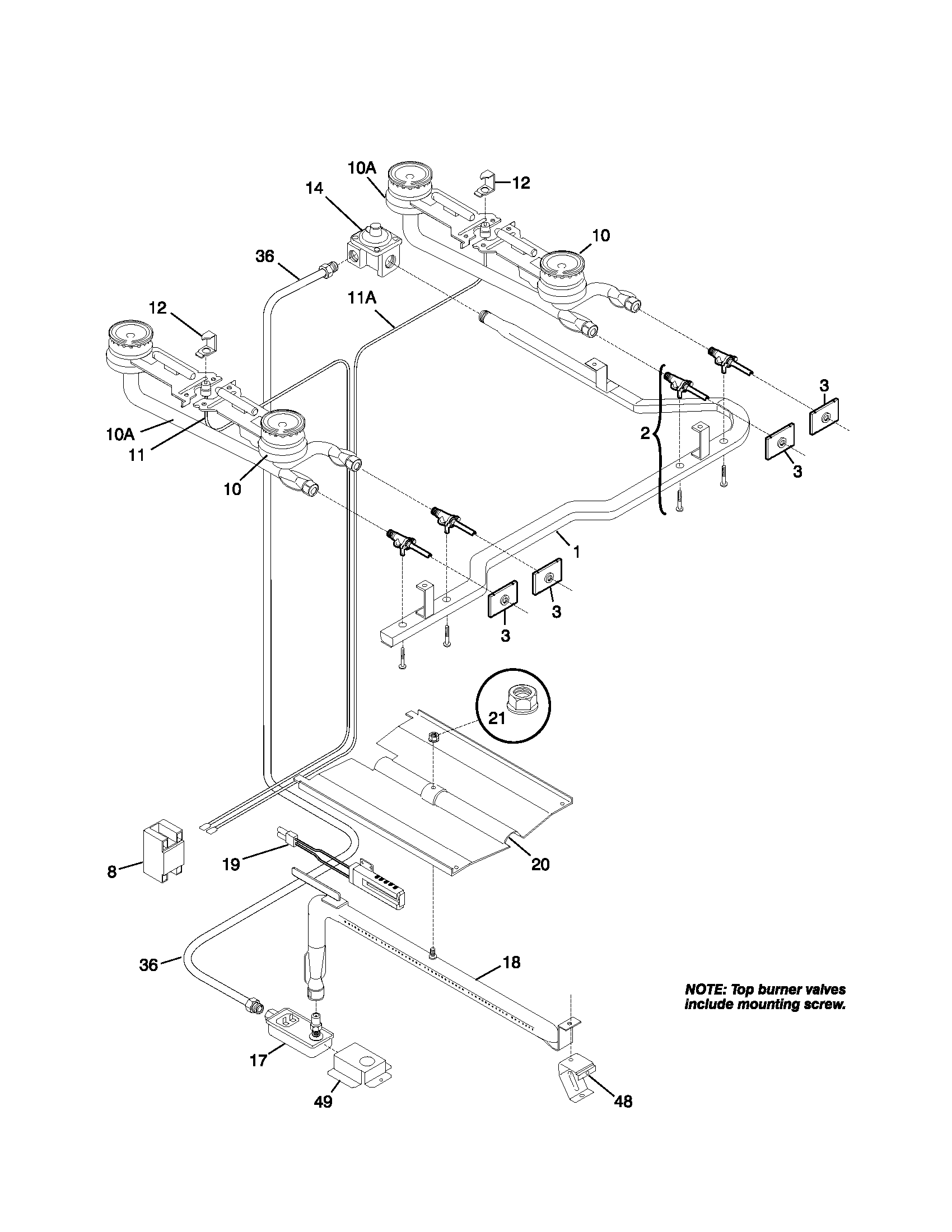 Universal/Multiflex (Frigidaire) MGF303PGDJ burner diagram