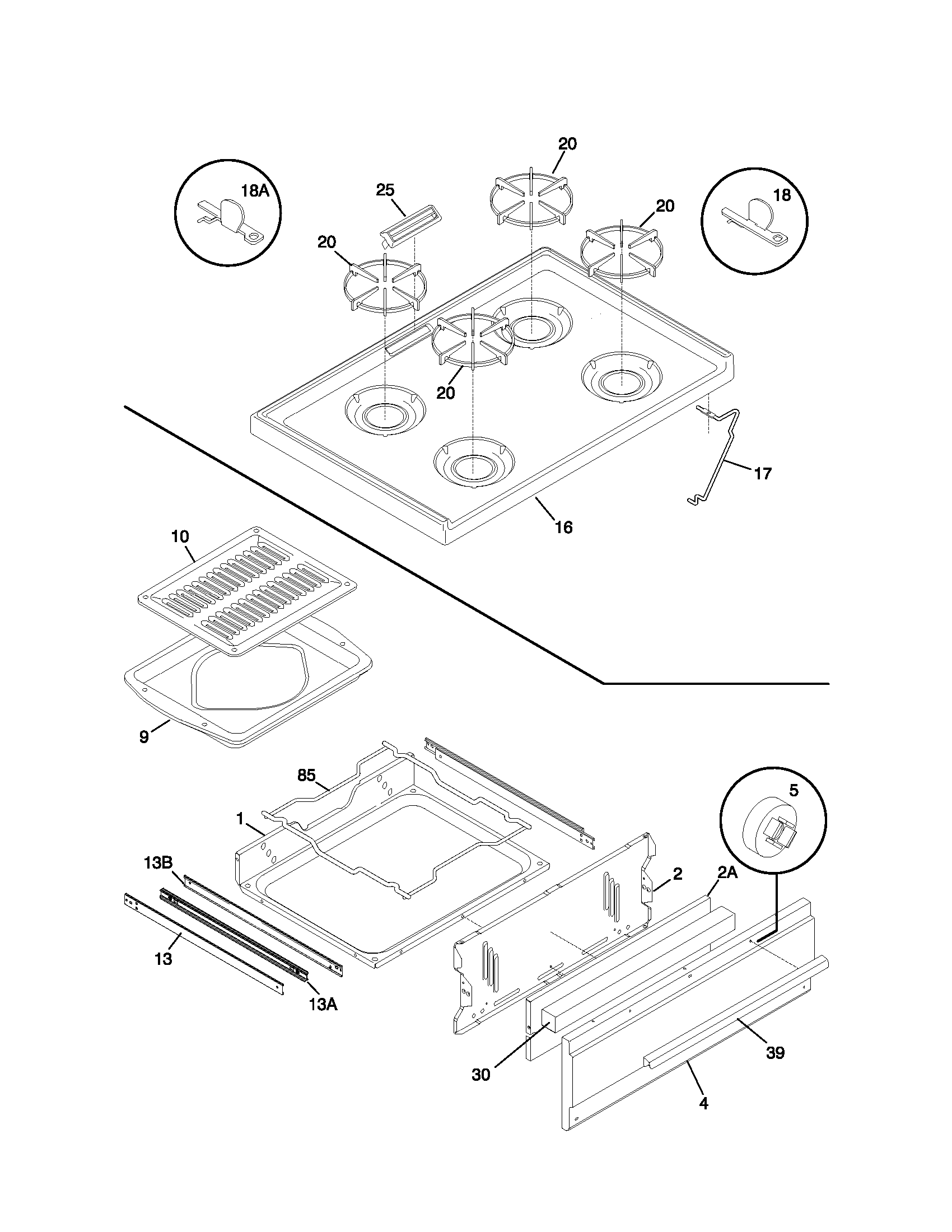 Universal/Multiflex (Frigidaire) MGF303PGDJ top/drawer diagram
