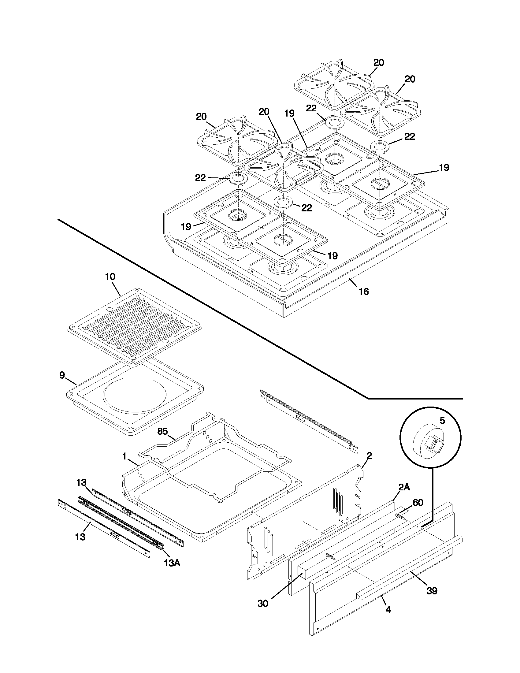 Frigidaire FLF334BGWG top/drawer diagram