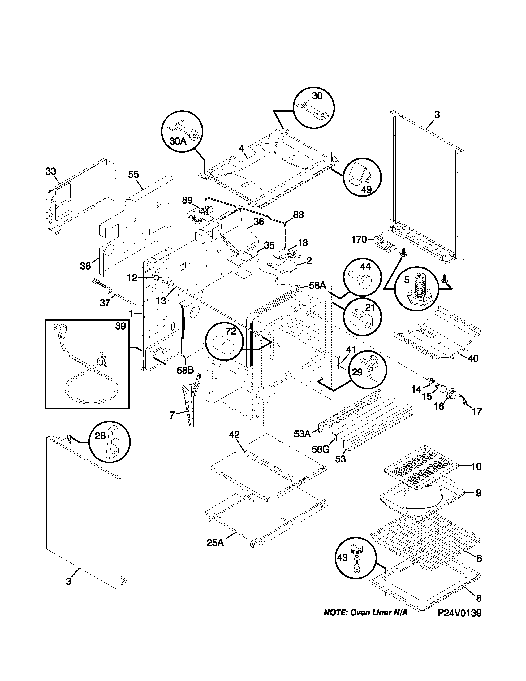 Frigidaire FGF355CGSE body diagram