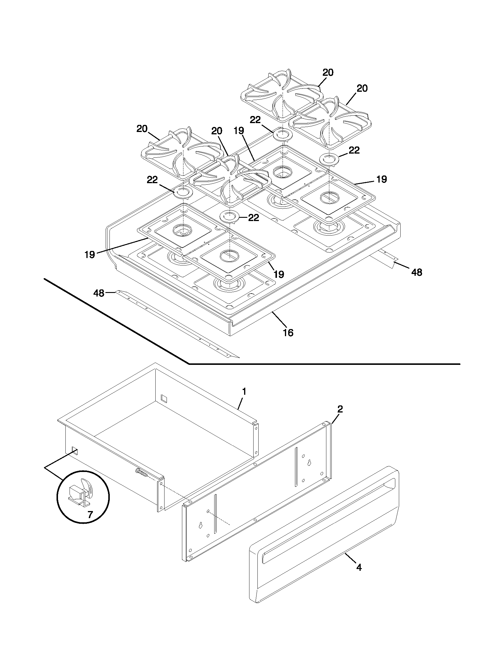 Frigidaire FGF355CGSE top/drawer diagram