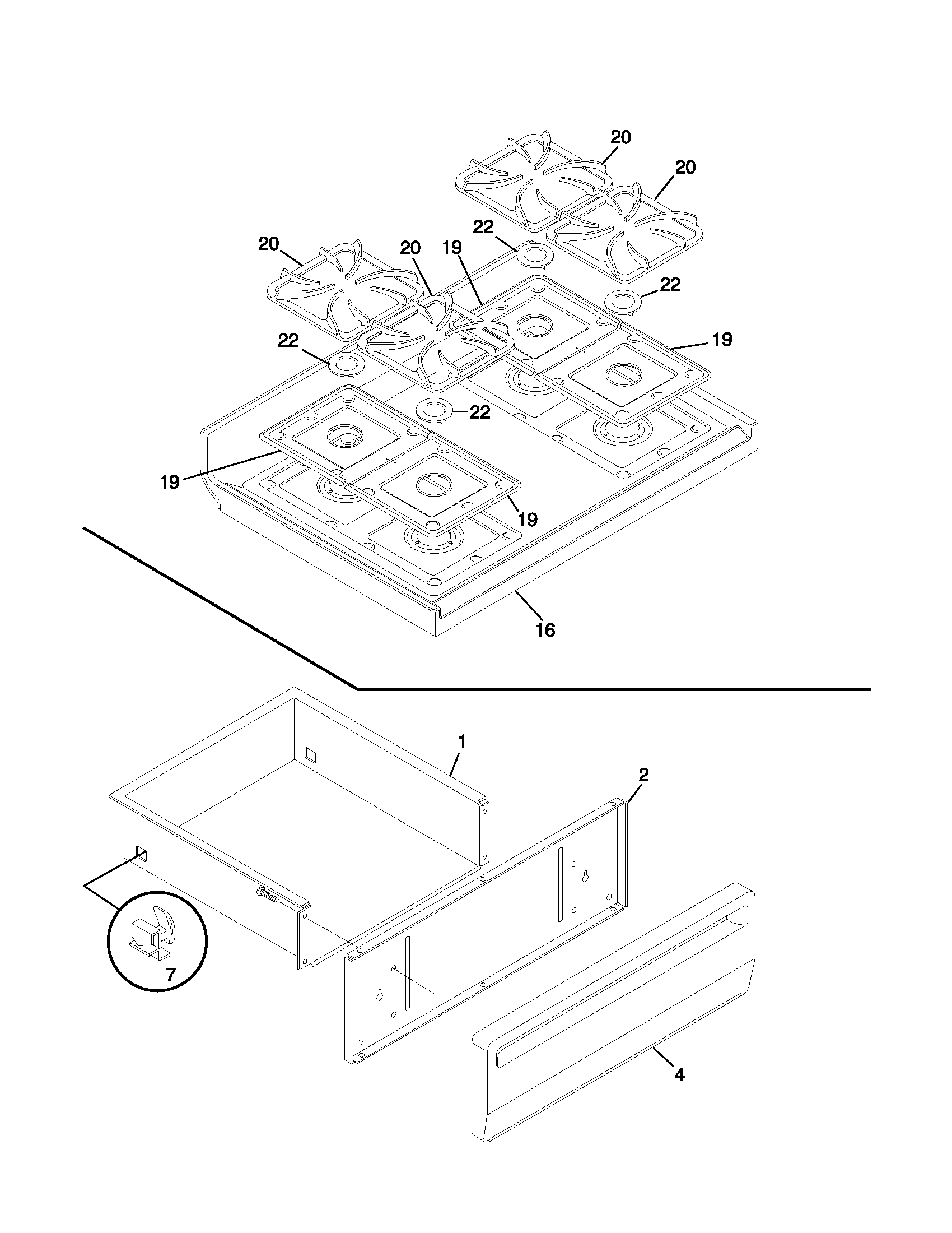 Frigidaire FGF355CGSG top/drawer diagram