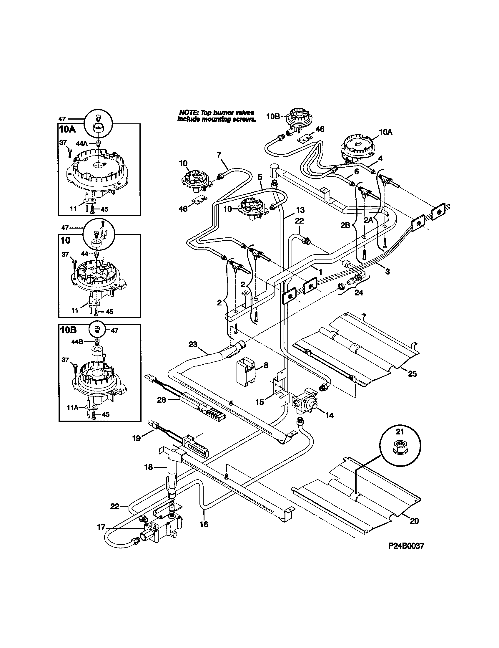 Frigidaire FGFS68CJTA burner diagram